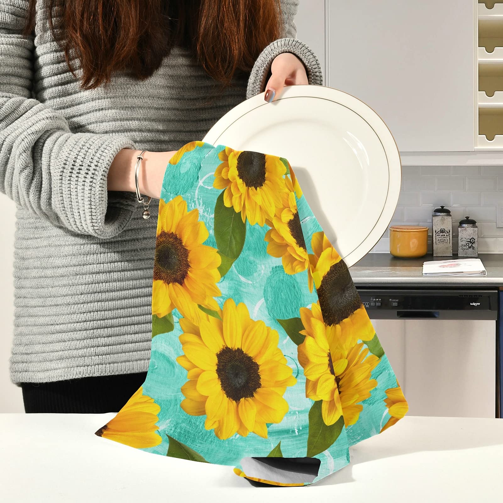 Lot De 3 Torchons De Cuisine 100% Coton Vert Sauge - Absorbants Et Doux En Tissu Éponge