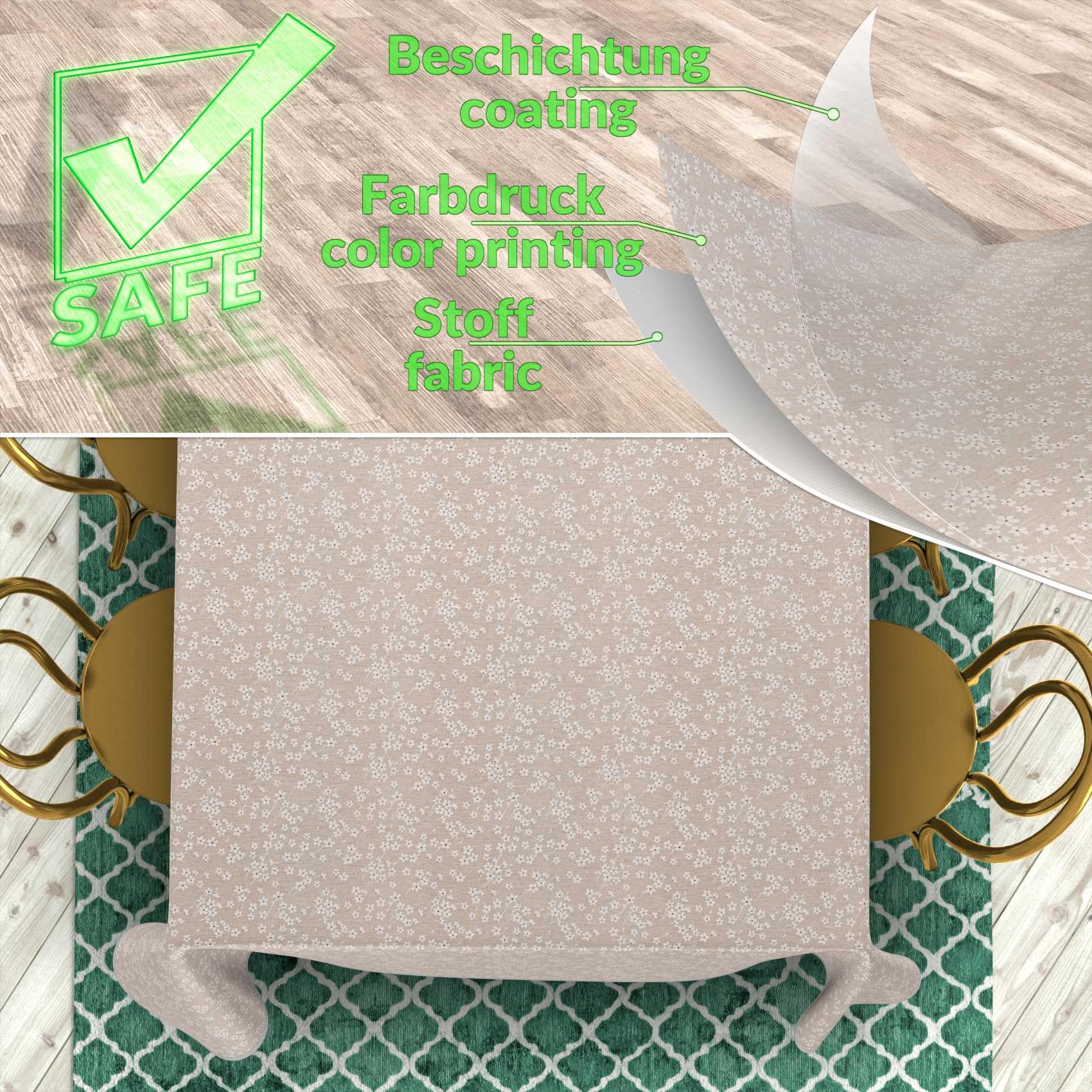 ANRO Mantel de Mesa Tela 70% Algodón 30% Poliéster | Violetas Beige | Rectangular Oval Redondo | Bordes Cortados 180x140 cm
