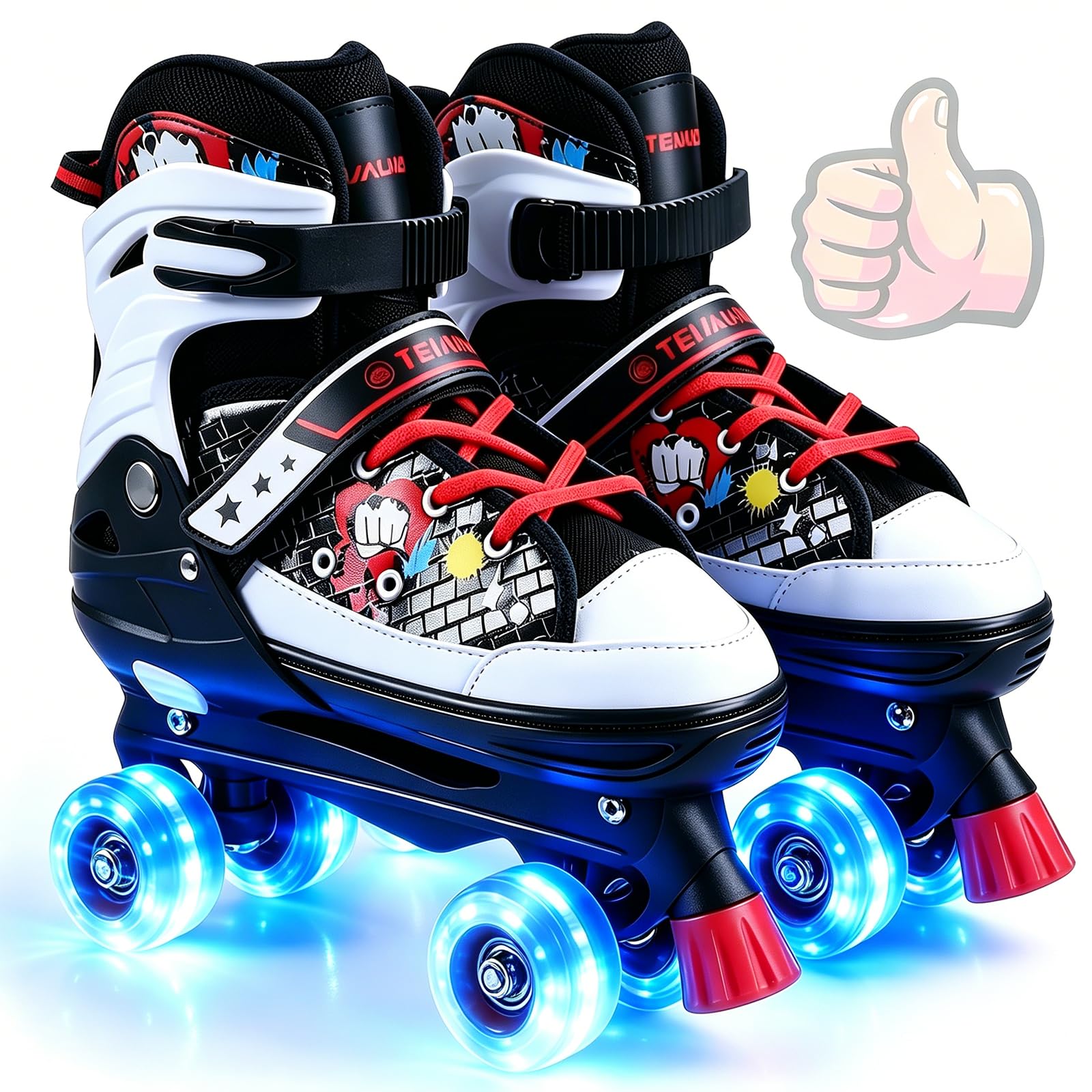 4 Sizes Adjustable Kids Roller Skates for Girls Boys Indoor Outdoor Sports