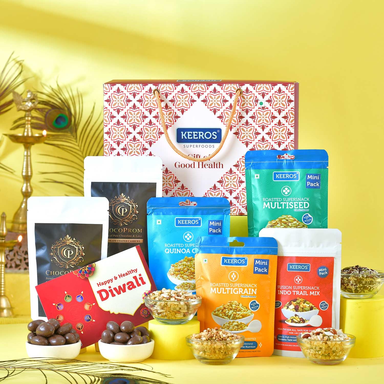 Keeros Healthy Diwali Gift Hamper: Detox Water Bottle and Superherbs Infuser Bundle with Indo Trailmix Snacks | Perfect Diwali Gift for Friends & Family in a Premium Box (Dbottle+3 Snacks)-image-35