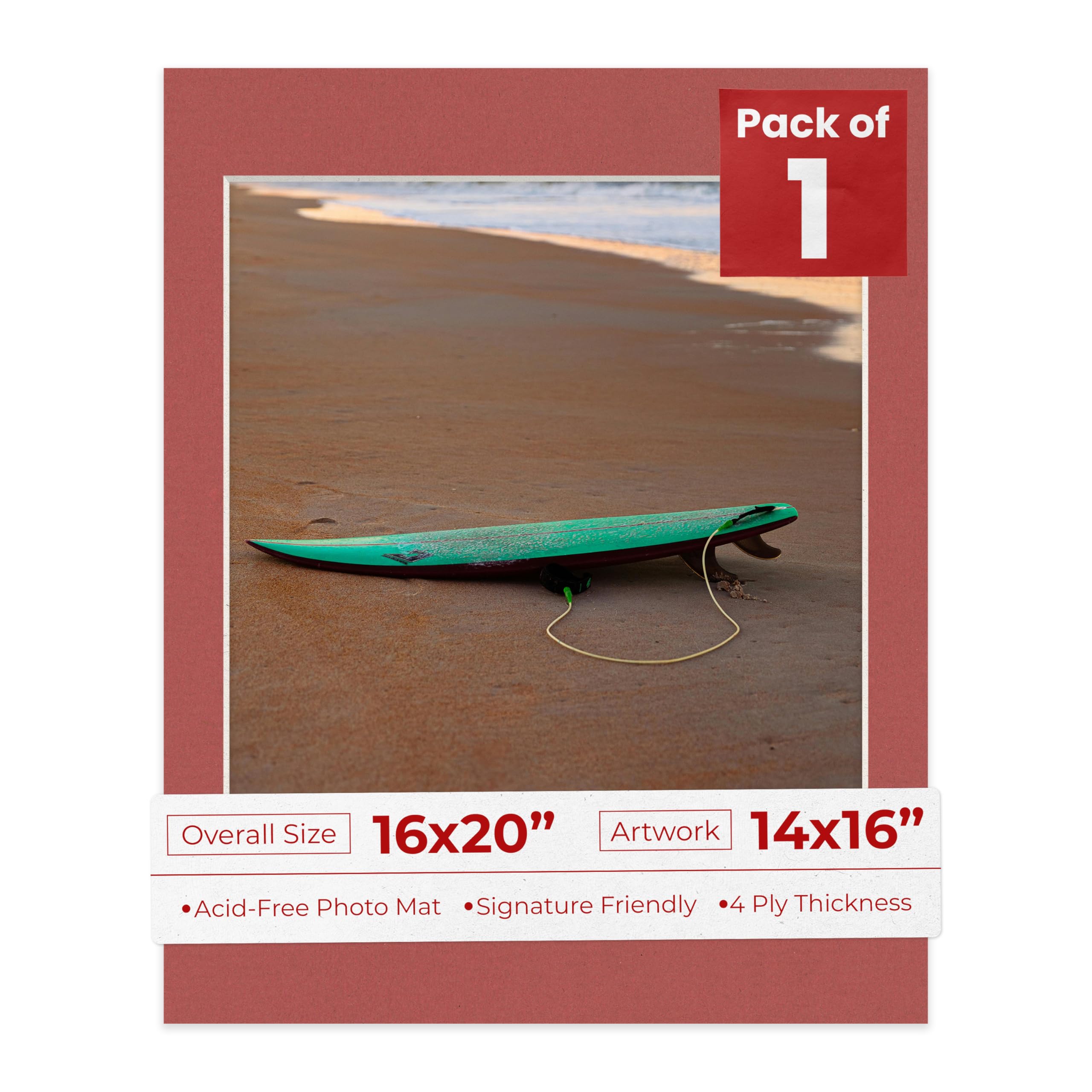 16x20 Mat Bevel Cut for 14x16 Photos - Acid Free Brick Red Precut Matboard - For Pictures, Photos, Framing - 4-ply Thickness-image-23