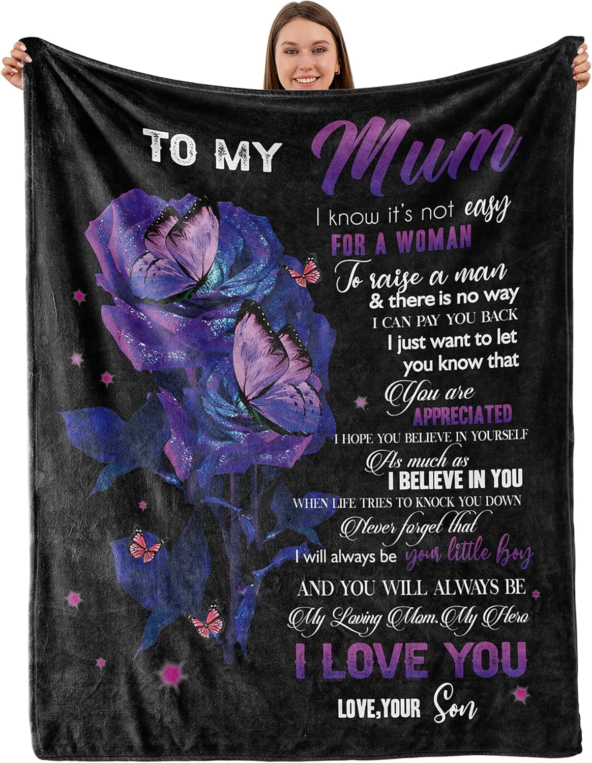 Personalized Gifts to Mom, Flannel Blankets Gift from Son Birthdays Mother's Day Soft Throw Blankets for Mom Couch Bed Blanket (to My Mom,Size:60x80 inches)