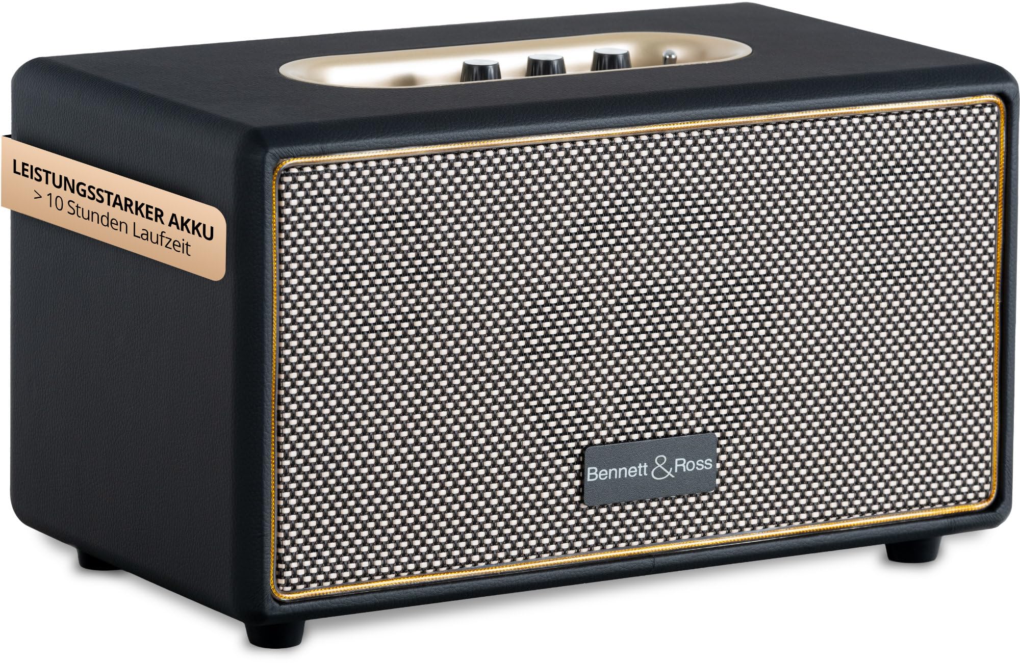 Bennett & Ross BB-860A BK Blackmore altoparlante bluetooth retrò in pelle con batteria da 6000 mAh - Altoparlante vintage da 60 W - Funzione Stereo True Wireless - Ingresso Aux - Cassa nero