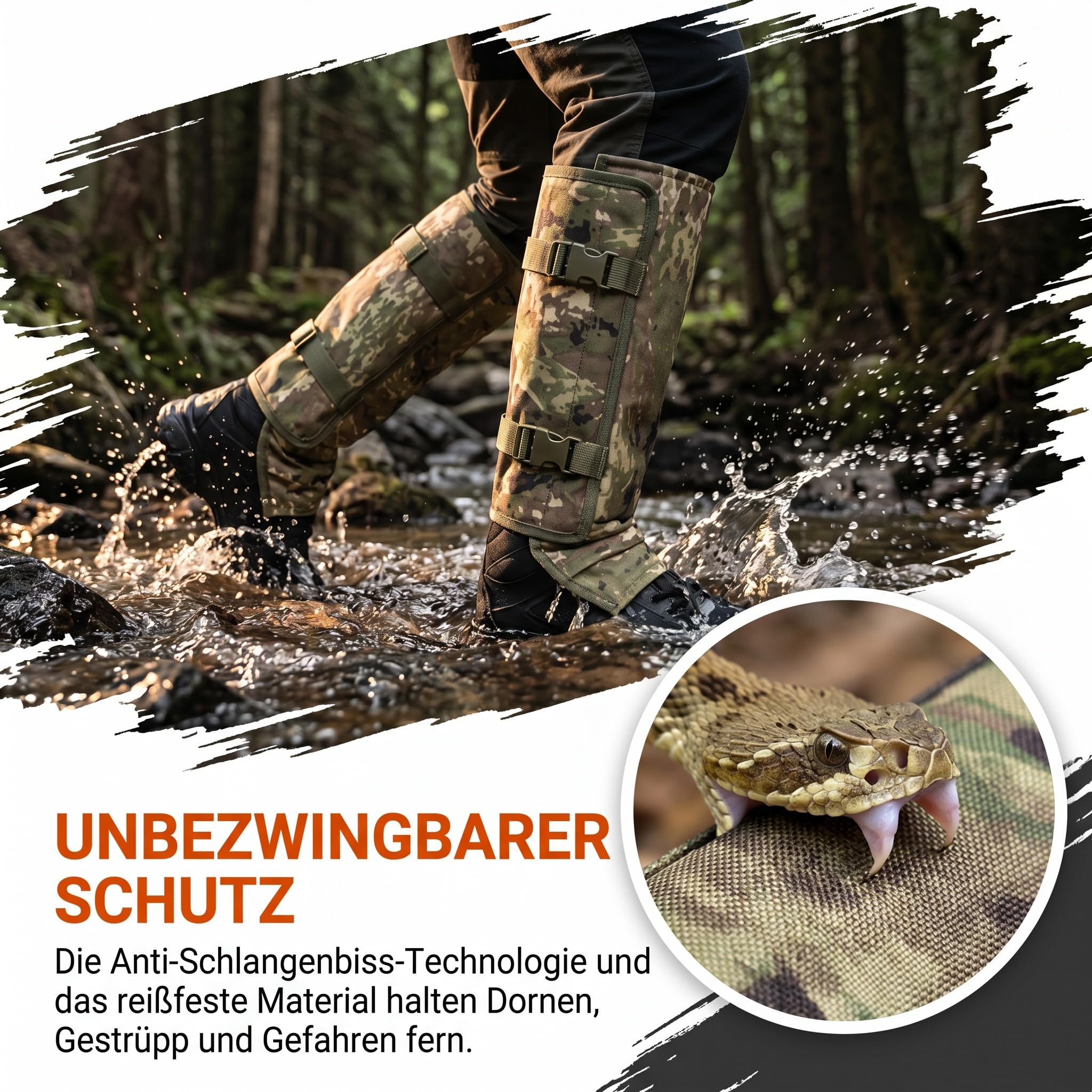 Retrowave Gamaschen Wandern Kurz, Outdoor Schutzgamaschen in Camouflage, Snake Bite Protection for Lower Legs, Schutz vor Dornen, Schlangen und Gestrüpp
