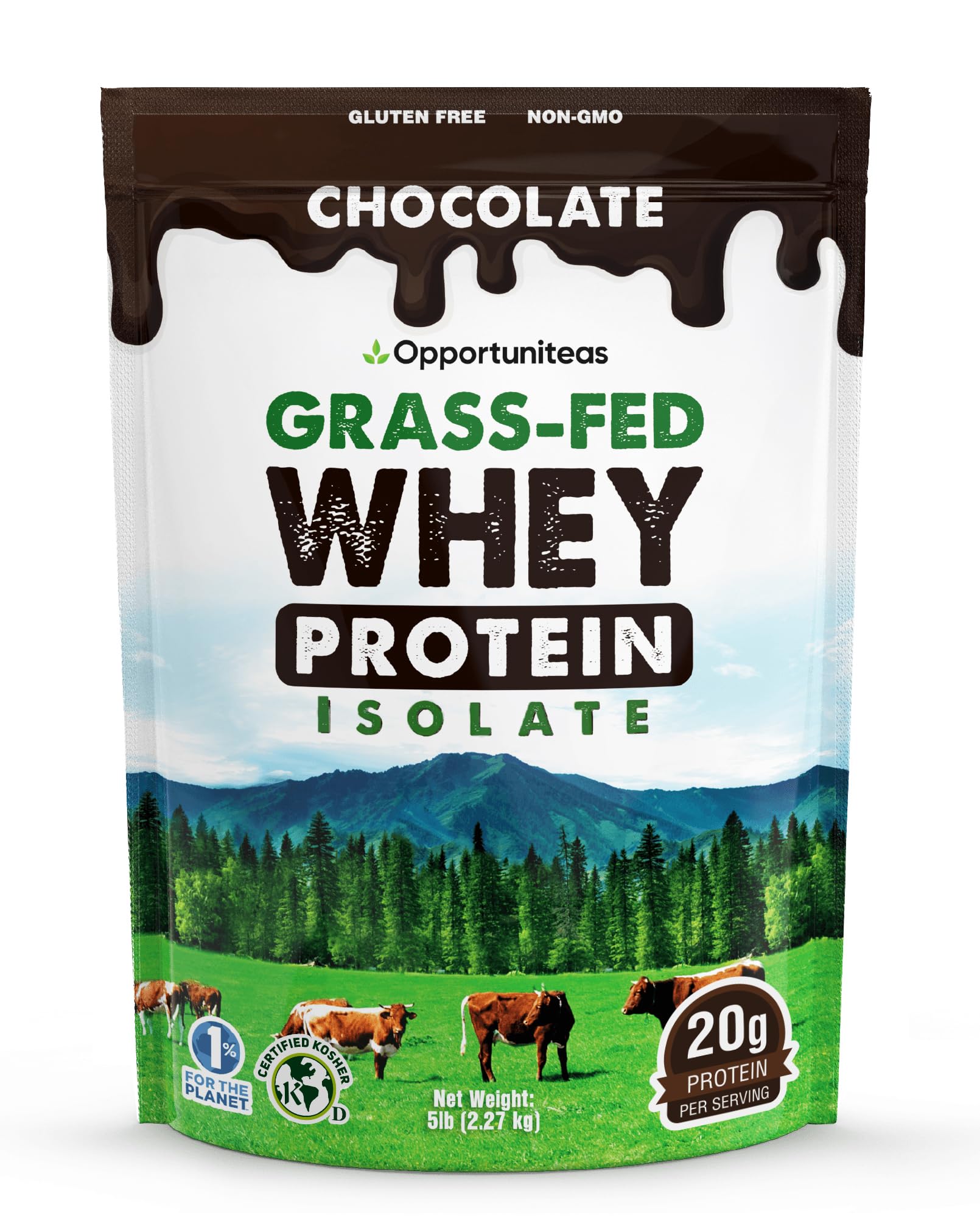 Opportuniteas Chocolate Grass Fed Whey Protein Isolate Powder, 5 lb