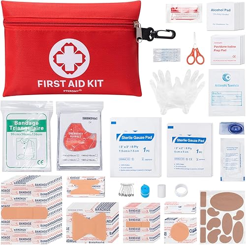 Miniatura 9 de PTEROMY Kit de primeros auxilios de 300 piezas, kits de emergencia pequeños portátiles, kit compacto de primeros auxilios con estuche de
