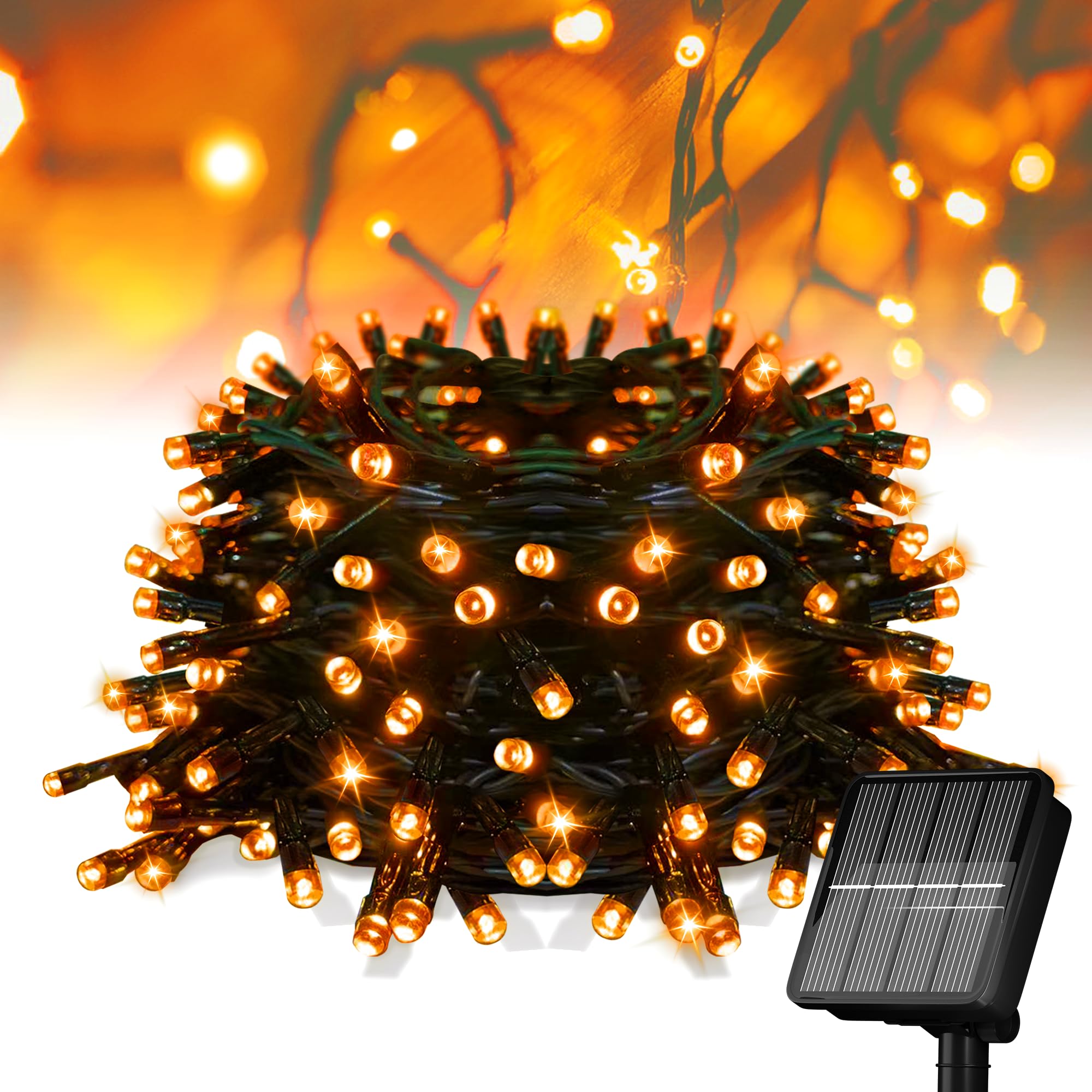 Solar String Lights for Outside, 39Ft 100 LED Solar String Lights Outdoor with 8 Modes，Solar Lights for Outside Waterproof for Yard, Fence,Balcony, Party,Christmas Tree Decorations (Orange)