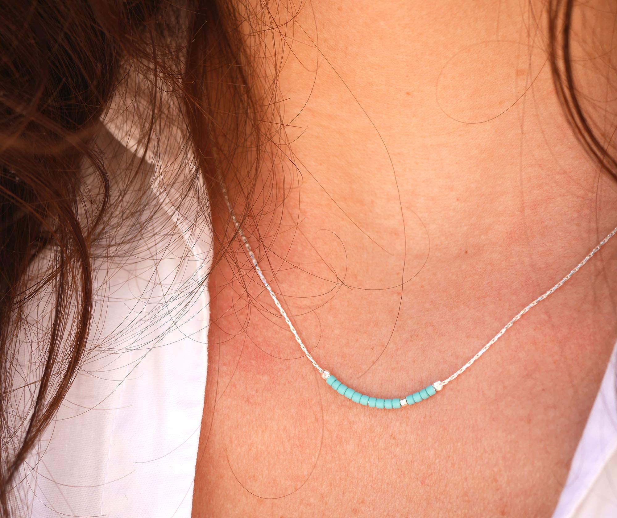 Collier fin choker pierres turquoise - chaine serpent argent 925 - Collier pierres perles turquoise naturel - collier minimaliste discret