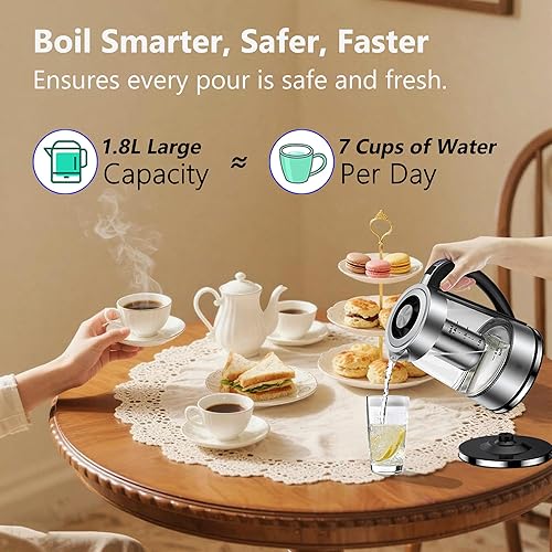 Miniatura 6 de Hervidor eléctrico con control de temperatura para té y café, 1.8L 1500W, mantiene el calor - Infusor extraíble, hervidor de té de vidrio, caldera