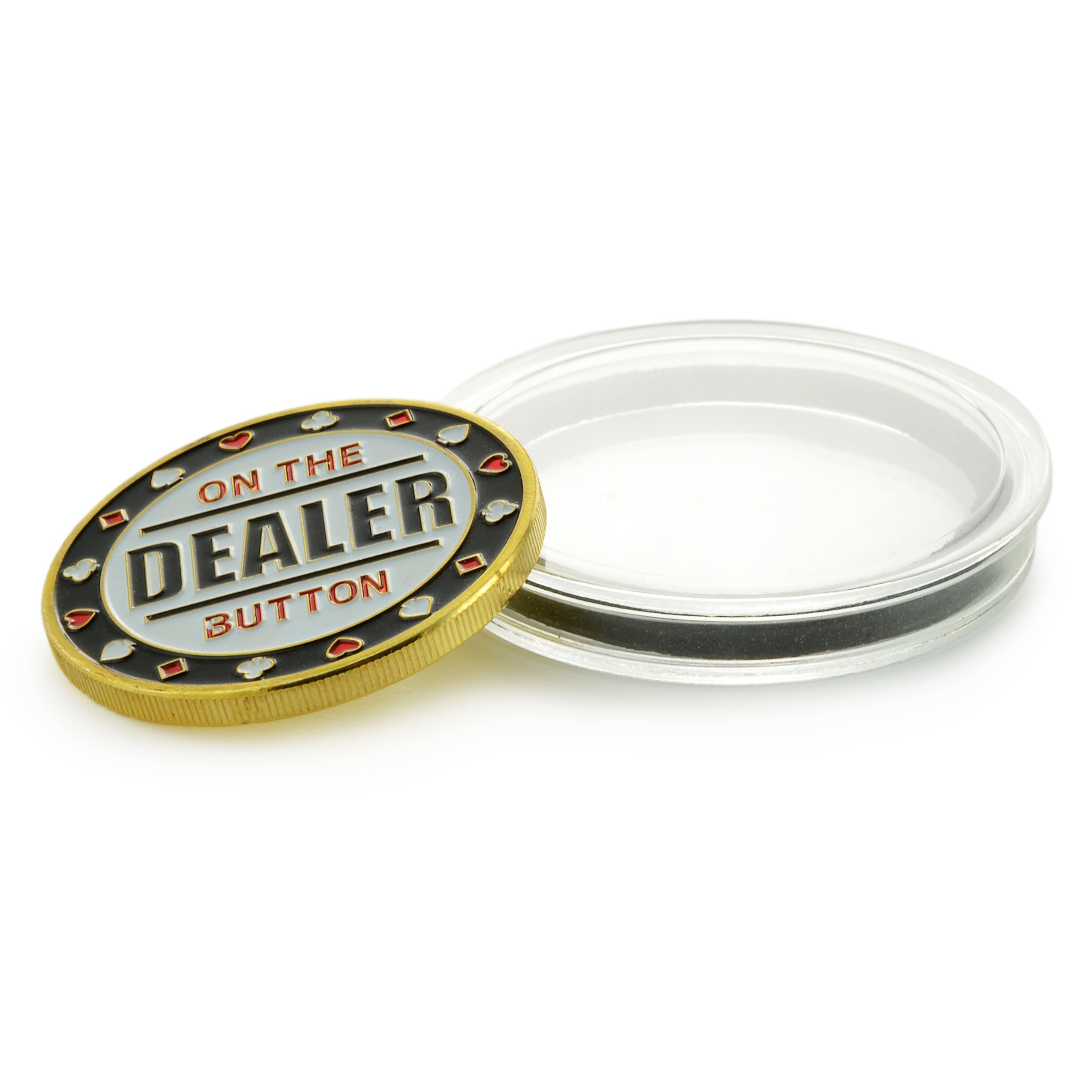 Ganzoo zestaw Dealer Button Small Blind Big Blind w etui, 3 masywne metalowe monety pokerowe, ryflowane krawędzie antypoślizgowe, trójwymiarowe tłoczenia po obu stronach, Ø40 mm, grubość 3,1 mm