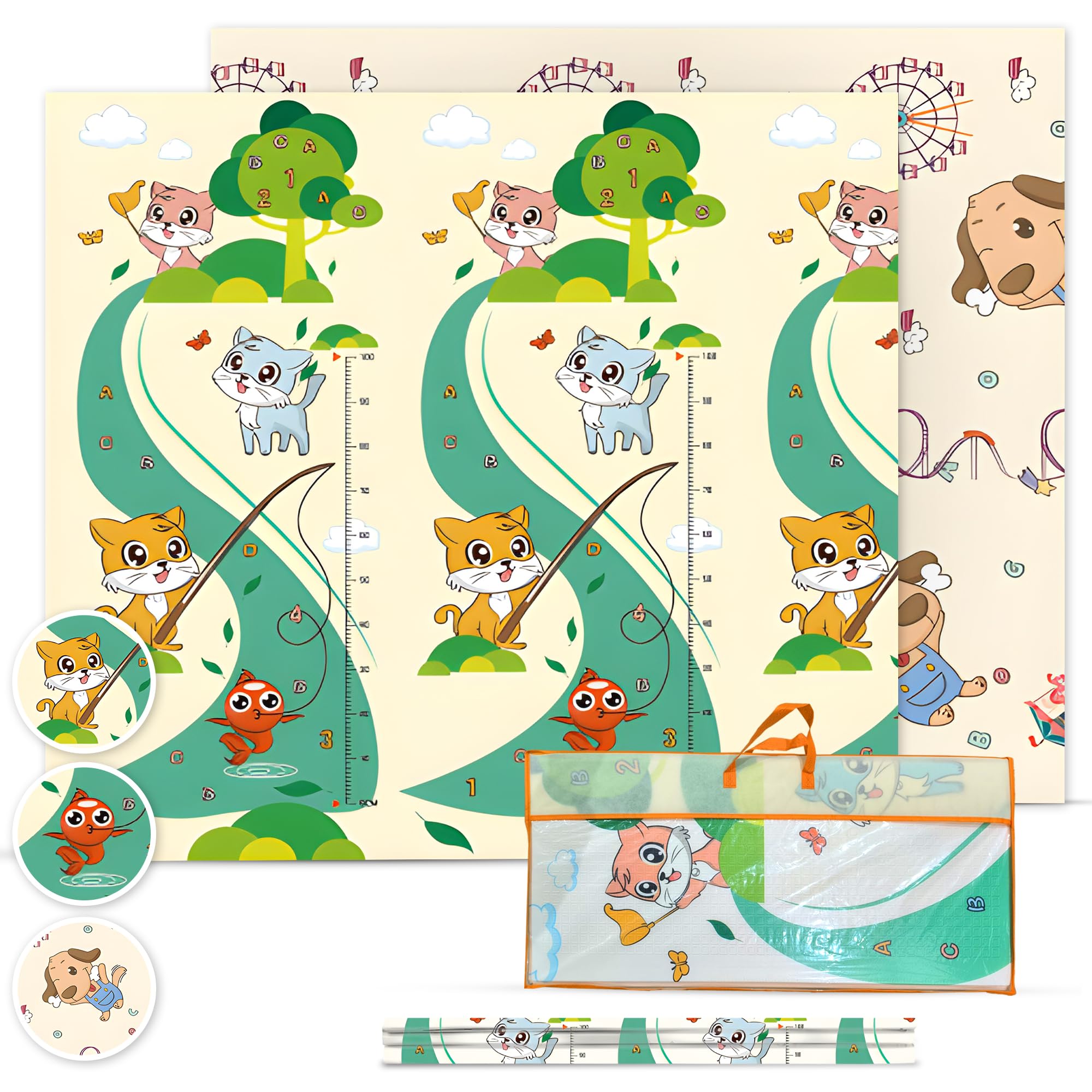 Babybaipro-Alfombra Bebe Acolchada Plegable 200x180x1 cm, Colchoneta Infantil Reversible XPE, Impermeable, No Tóxica, Tapete juegos Actividades Regalo Niña-Niño Cumpleaños Navidad. Baby PlayMat