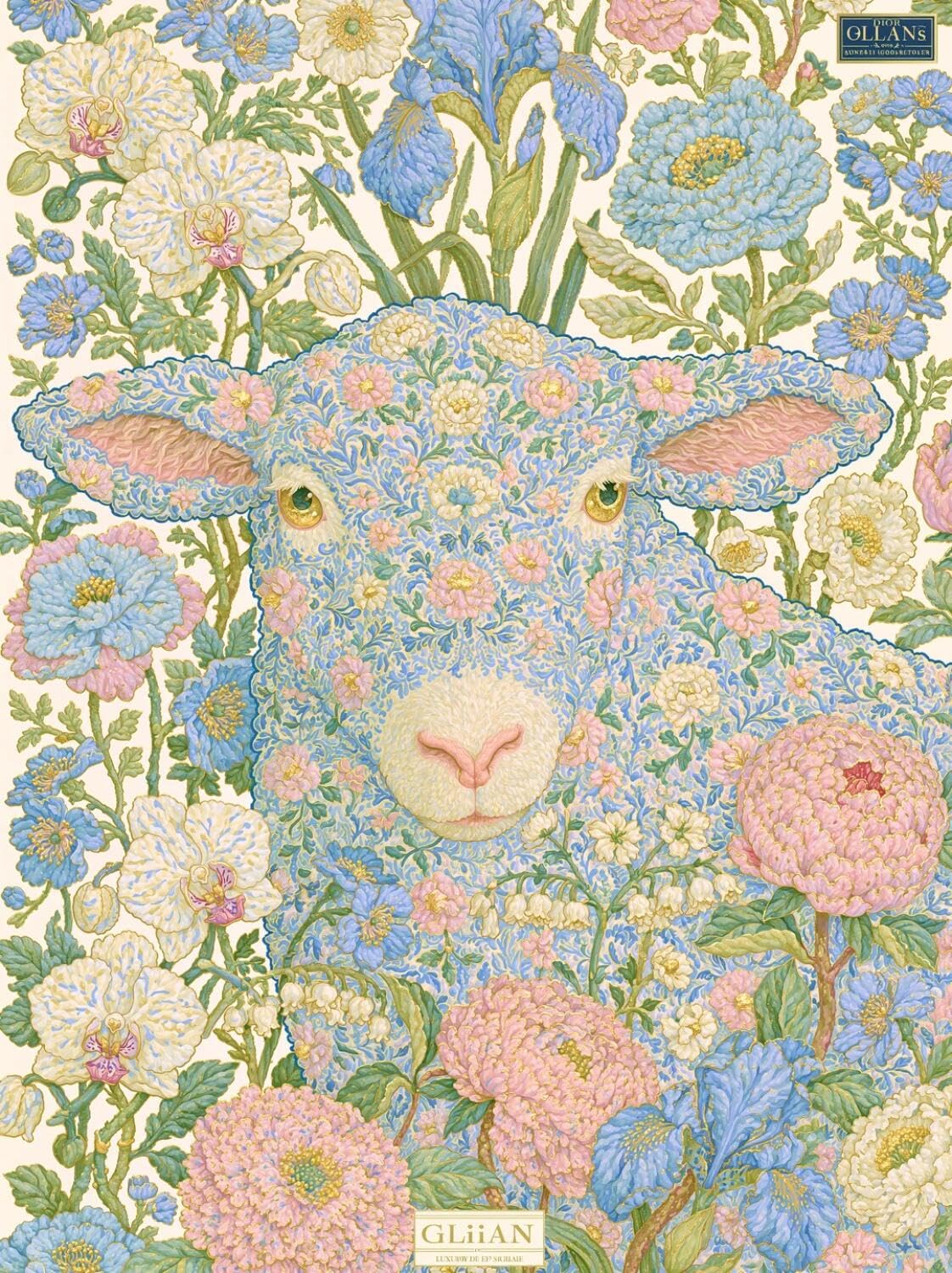 AxiangziK DIY Stamped Cross Stitch Kit Flower Sheep 11CT 80x100cm