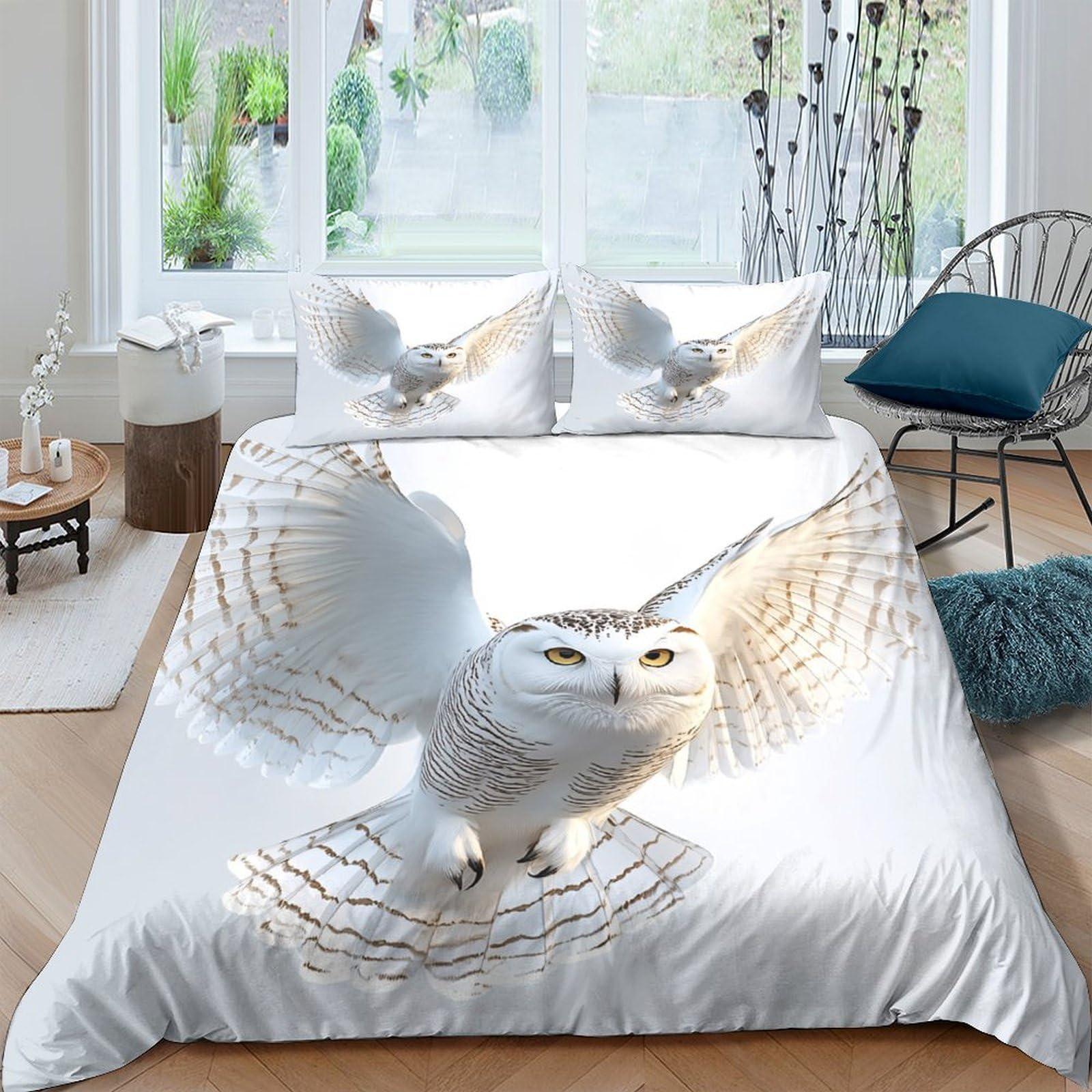 Ctjqhvkz Style-10 3D Printed White Owl Fitted Sheet Microfiber Soft Bedroom Decor Snowy Owl Mattress Cover For Home Dorm Room Use Single（135X200cm）