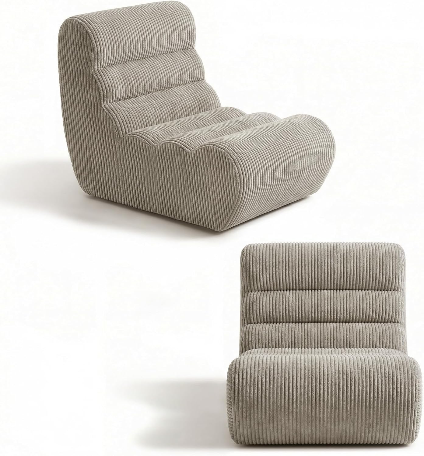 Flamaker Bean Bag Chairs for Adults, Chaise Lounge Chair Indoor with Memory Foam, Cozy Reading Chair with Convenient Movable Handle for Living Room, Apartment, Home Theater (Grey)