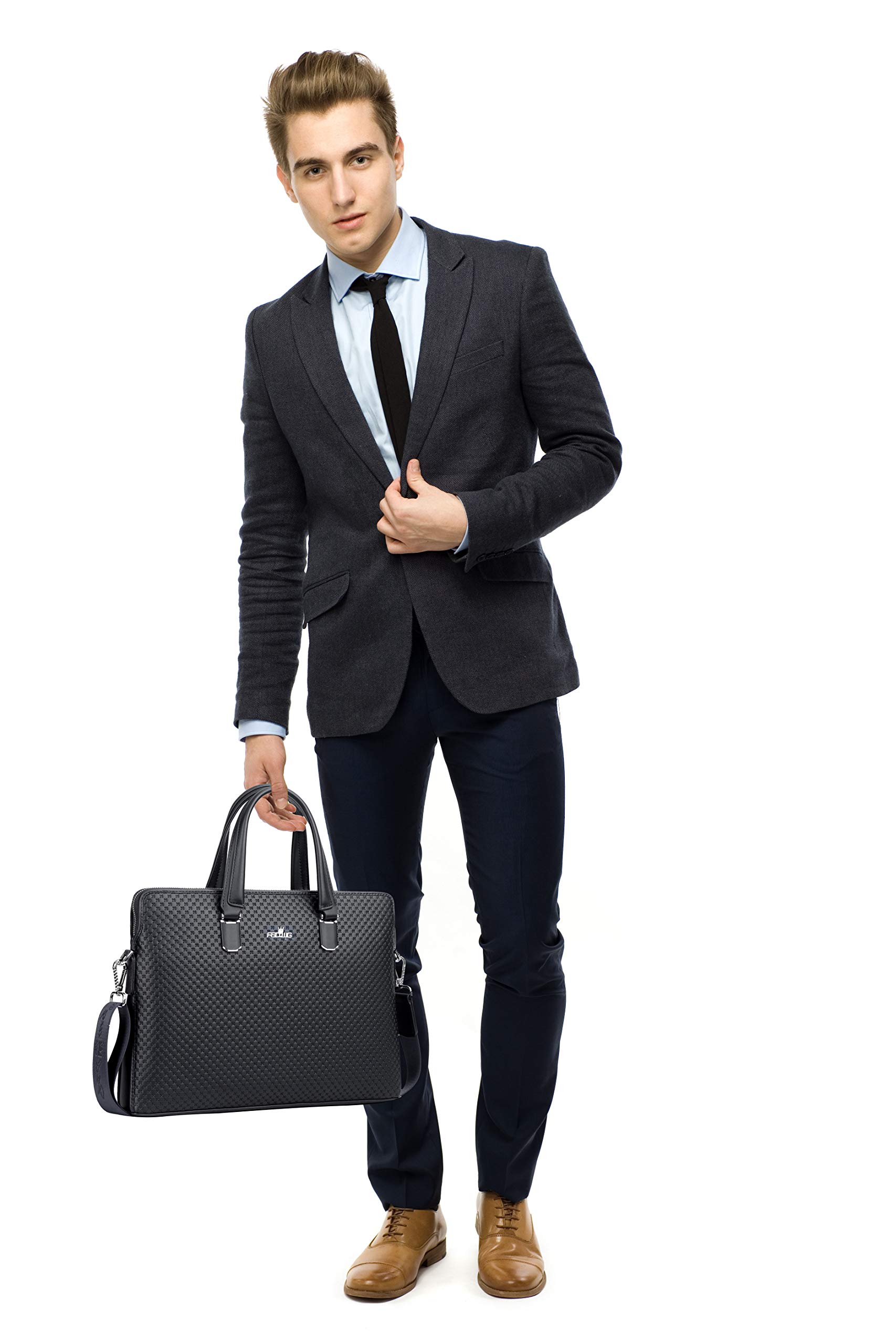 FSD.WGBusiness Bag Borsa in pelle Borsa da Affari per Computer Portatile Borsa da Uomo nero Large