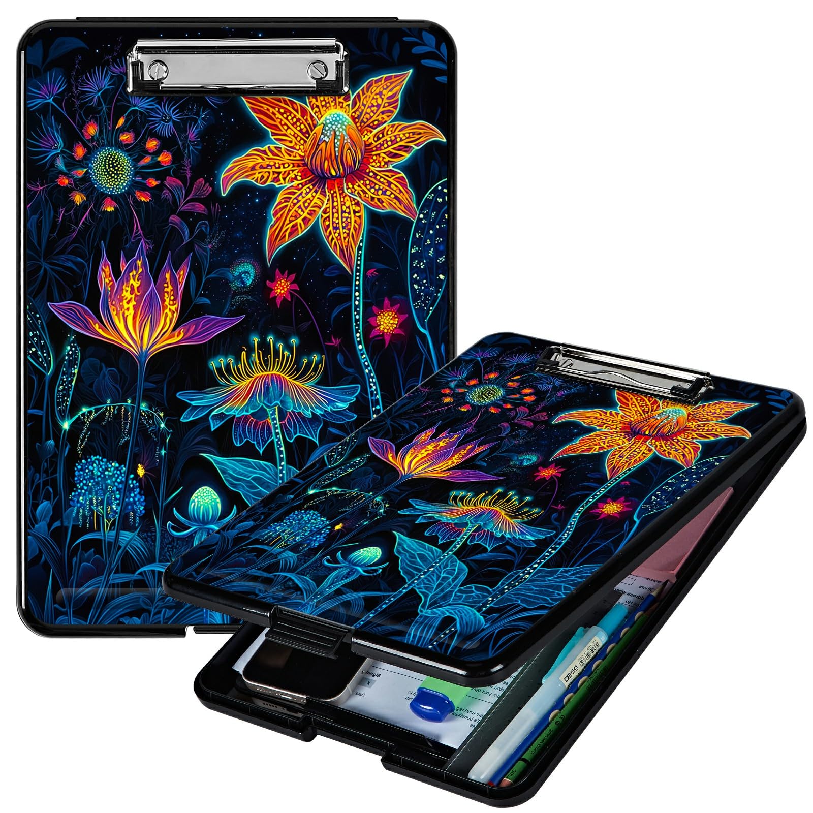 RWUTYTIUL Artistic Orange Blossom A4 Clipboard with Storage Pen Holder, Clipboards Organizer Nursing Clipboard Foldable File Folder Plastic Clipboard Folio Clip Board for Office Students Classroom — image 1