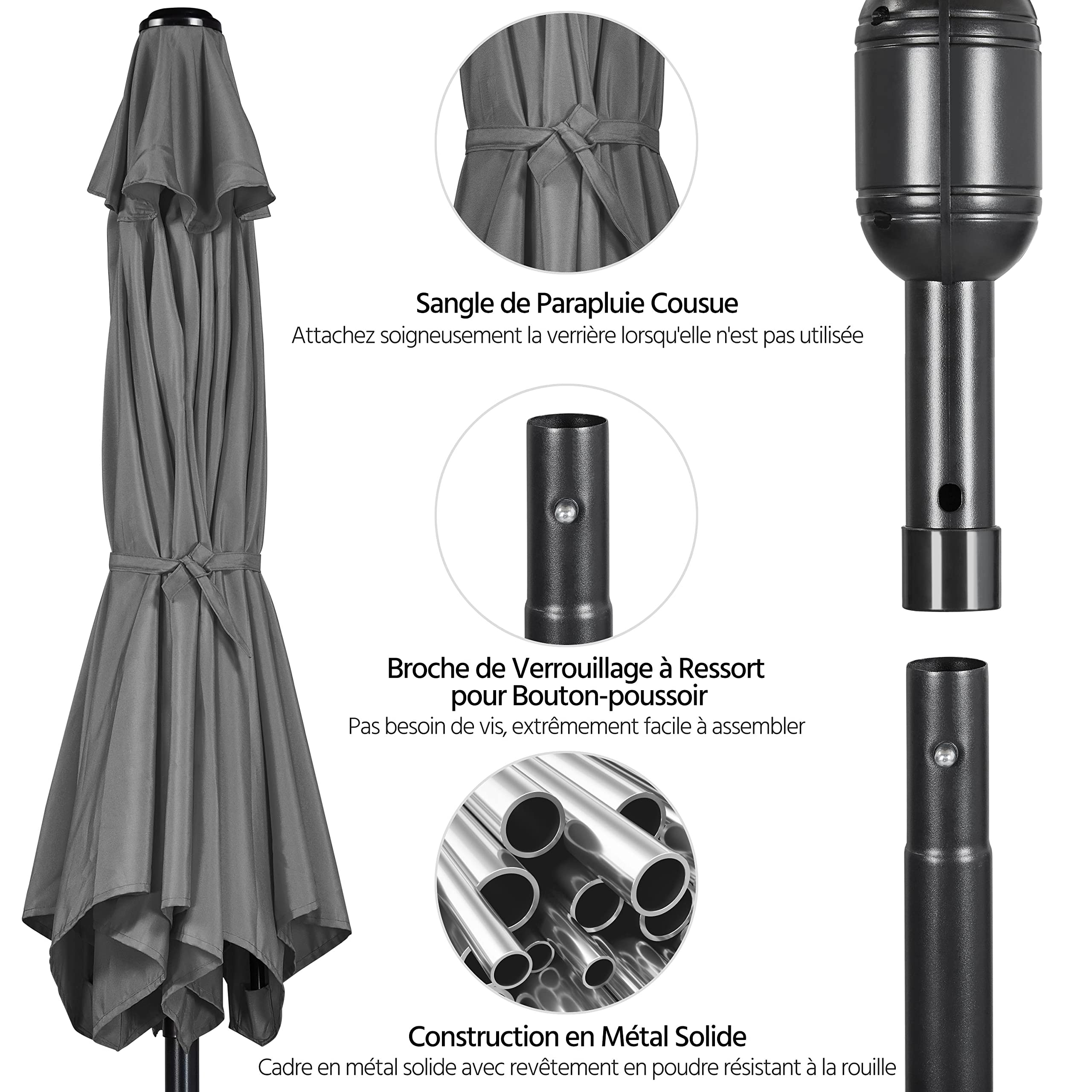 Yaheetech Parasol de Jardin Extérieur Parasol Inclinable 230cm/270cm/327cm avec 6 Baleines Cadre en Métal Protection Solaire pour Jardin Terrasse Patio Piscine Plage Balcon 230 cm Gris
