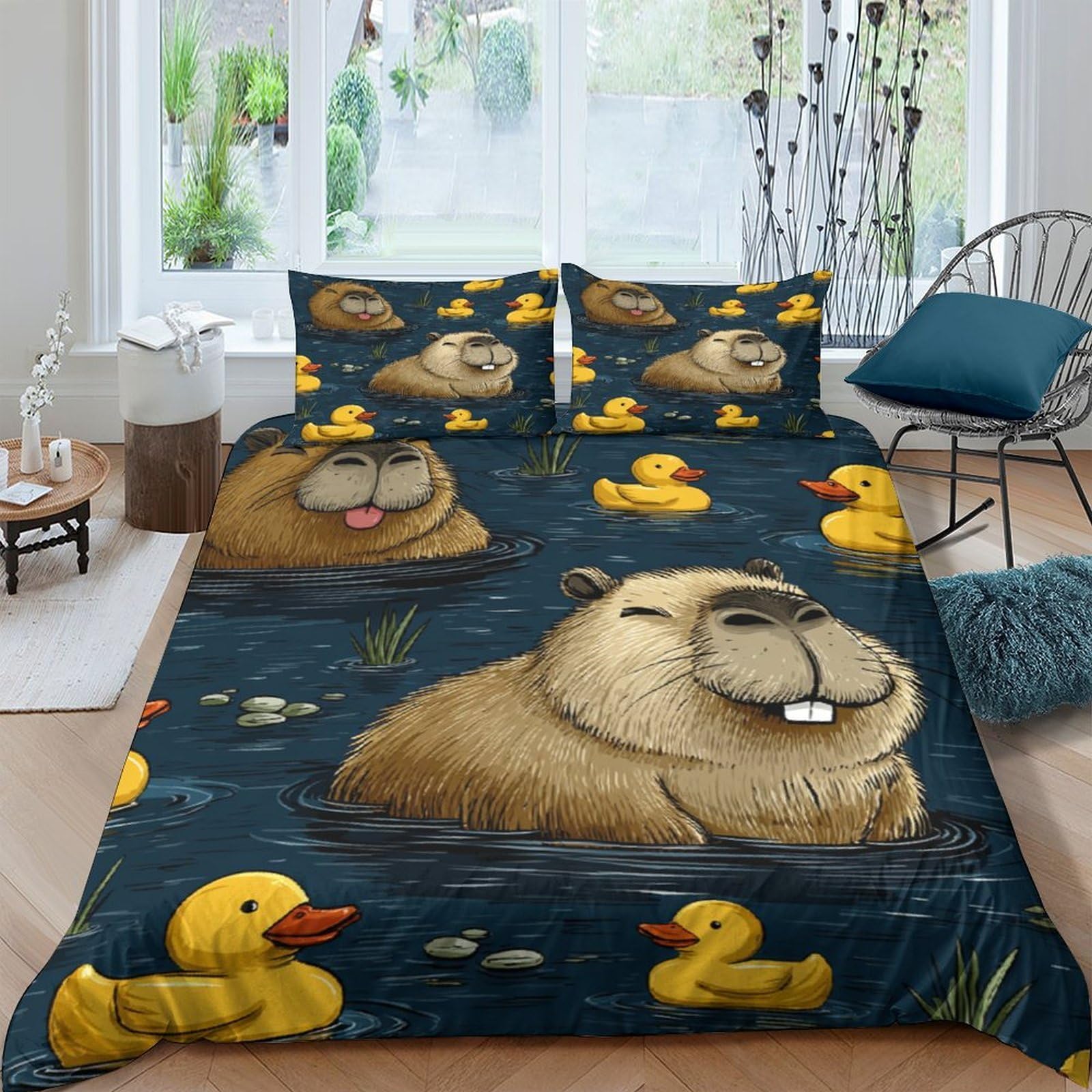 Ctjqhvkz Style-5 3D Printed Capybara Duck Fitted Sheet Microfiber Soft Anti-Slip Bed Sheet For Bedroom Youth Dorm Decor Machine Washable Single（135X200cm）