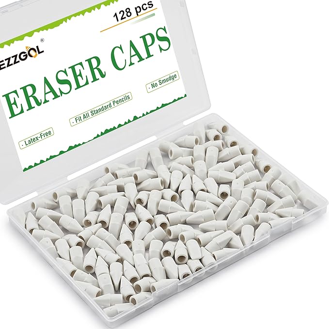 Pencil Erasers Caps Bulk, Ezzgol 128 Pcs Pencil Top