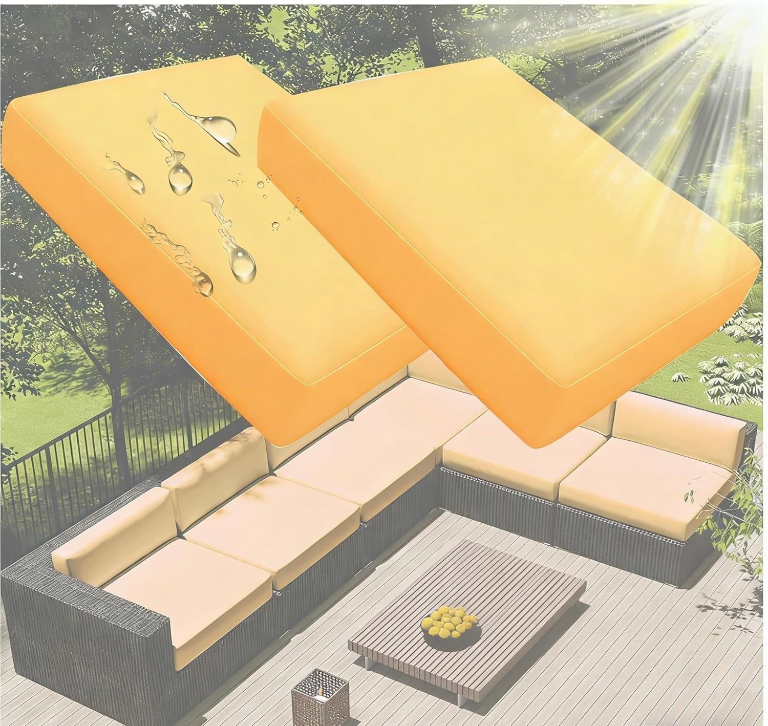 Waterproof Patio Cushion Covers Outdoor Cushion Covers Elastic Stretch Slipcovers Replacement Washable Furniture Protector for Patio Sofa Couch Chair (Cover Only)(Light Orange,55x45cm(2PCS))