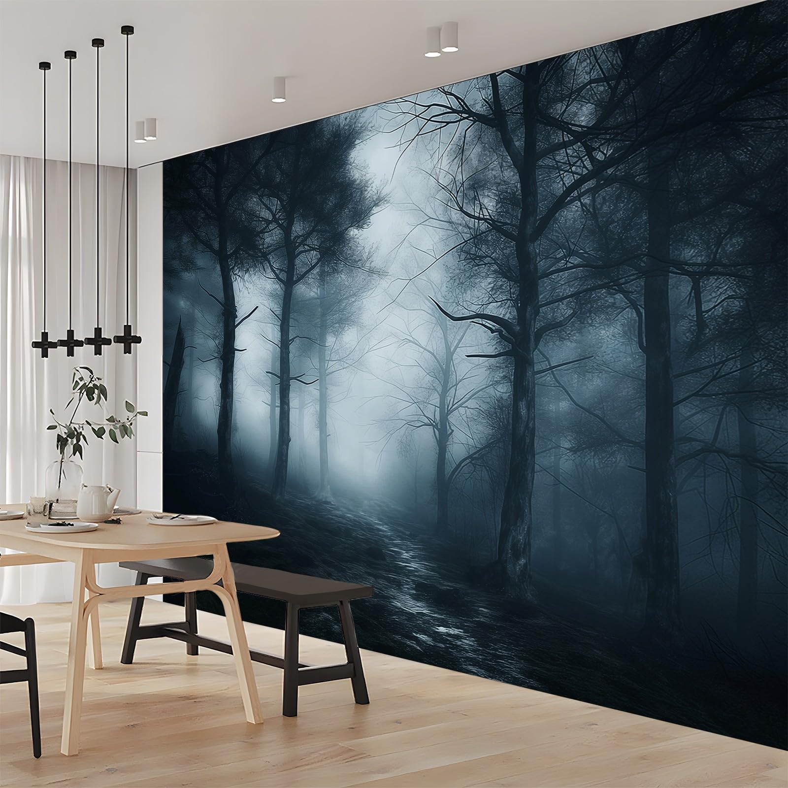 Panoramiczna tapeta z motywem mgły z horroru, nowoczesna tapeta z włókniny, łatwa do nałożenia, 200 x 140 cm, idealna do salonu, sypialni, biura lub korytarza, popielaty
