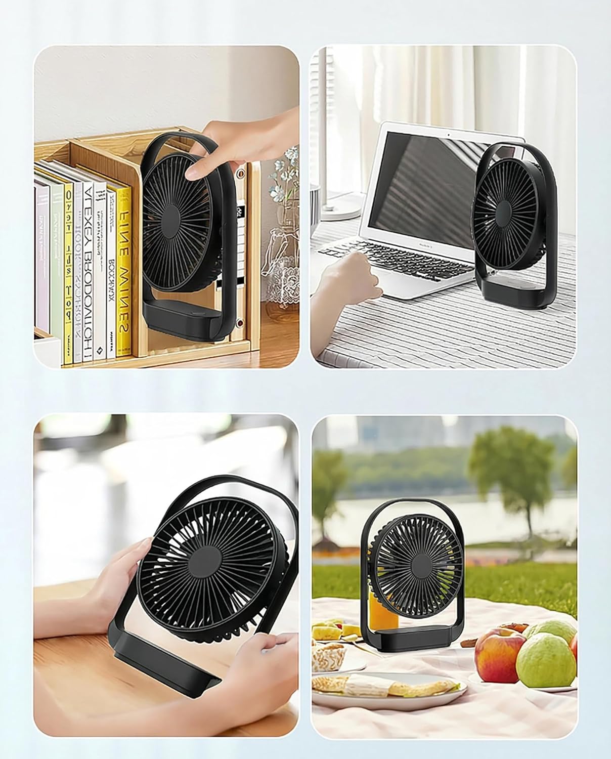 Magnetic Cruise Ship Approved Fan with LED Light, 4000mAh Battery Operated Portable Fan with 4 Speeds, Magnetically Sticks on Cabin Ceilings and Walls - Black