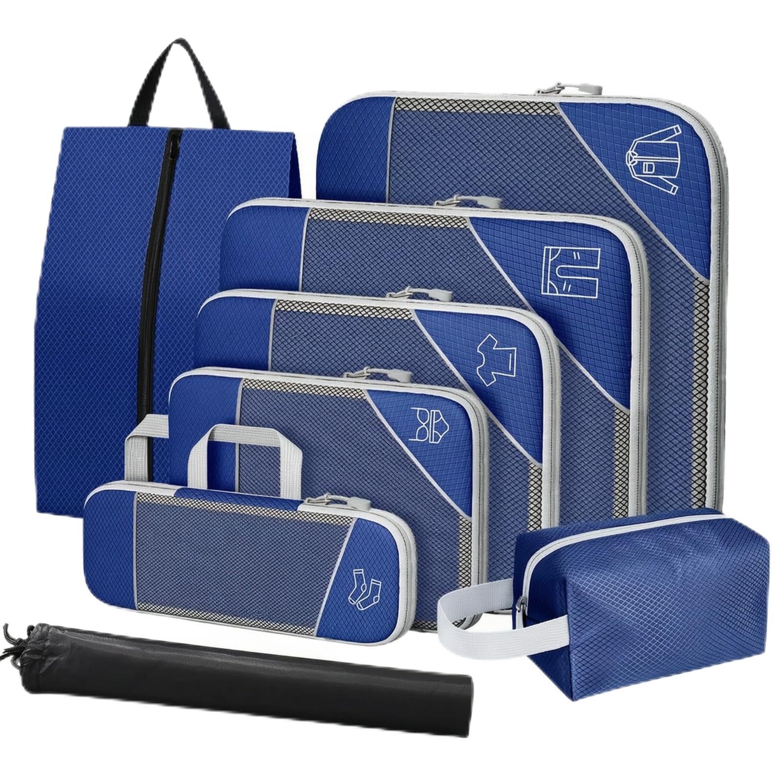 8 Pezzi Organizzatore da in Nylon con Scomparti con Cerniera Compatto Organizer Valigia Sacchetti Vestiti Resistente all'Usura, Scuro
