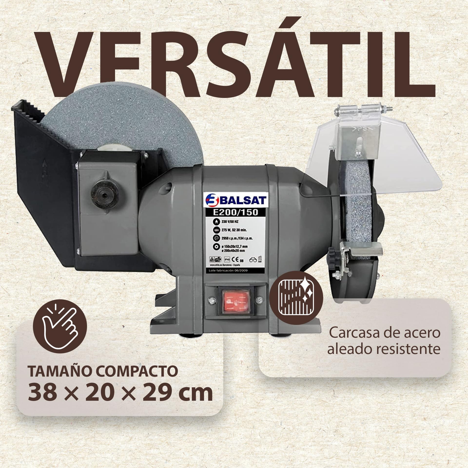 BALSAT Afilador de Cuchillos Profesional de Sobremesa | Máquina de Afilar Cuchillos Profesional Motor Silencioso y Carcasa de Acero | Afilador de Cuchillos Eléctrico para Cocina y Taller 380x200x290mm