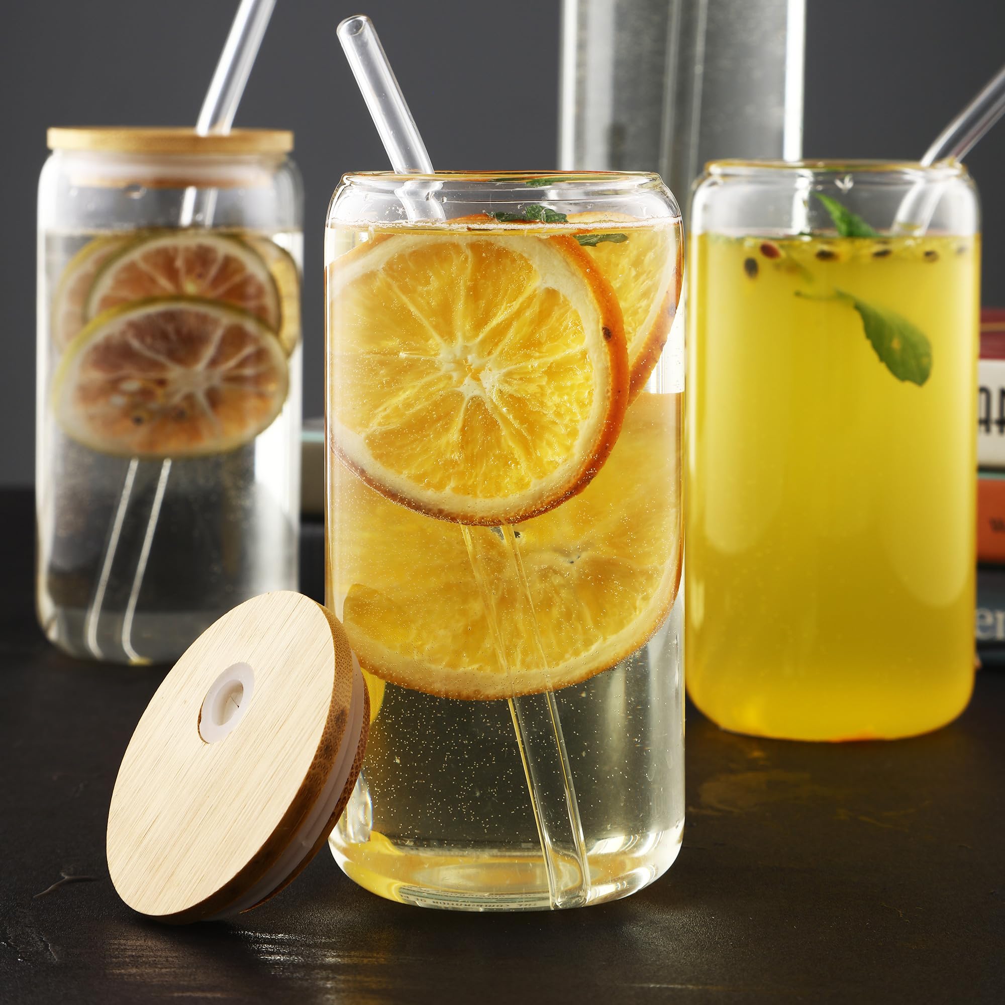 Set di 4 Bicchieri con Cannuccia e Coperchio,500ml Bicchieri con