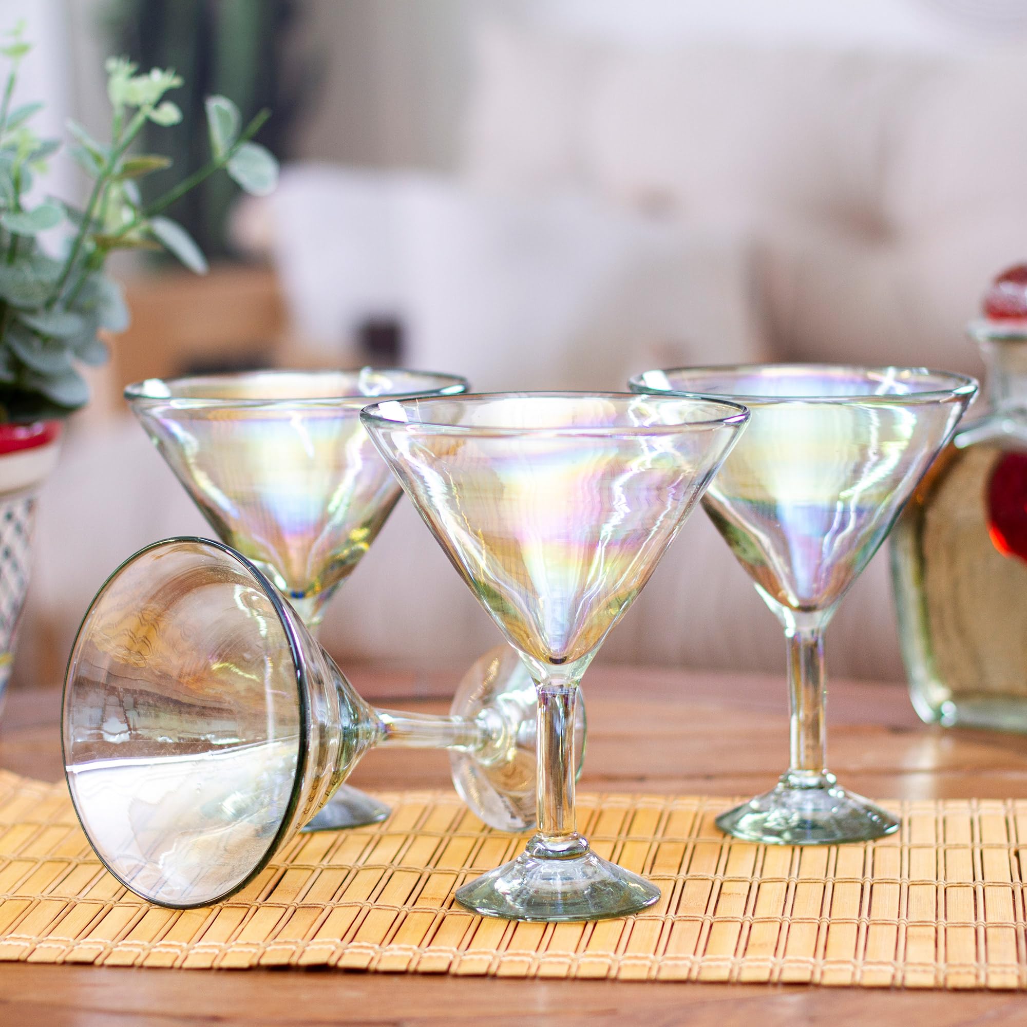 NOVICA Handmade Handblown Martini Clear from Tableware Drinkware Recycled 'Ethereal Glamour'(Set of 4)