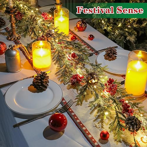 Miniatura 2 de Guirnalda de Navidad de 6 pies con luces, decoración de Navidad, guirnalda de pino artificial preiluminada con temporizador que funciona con pilas,