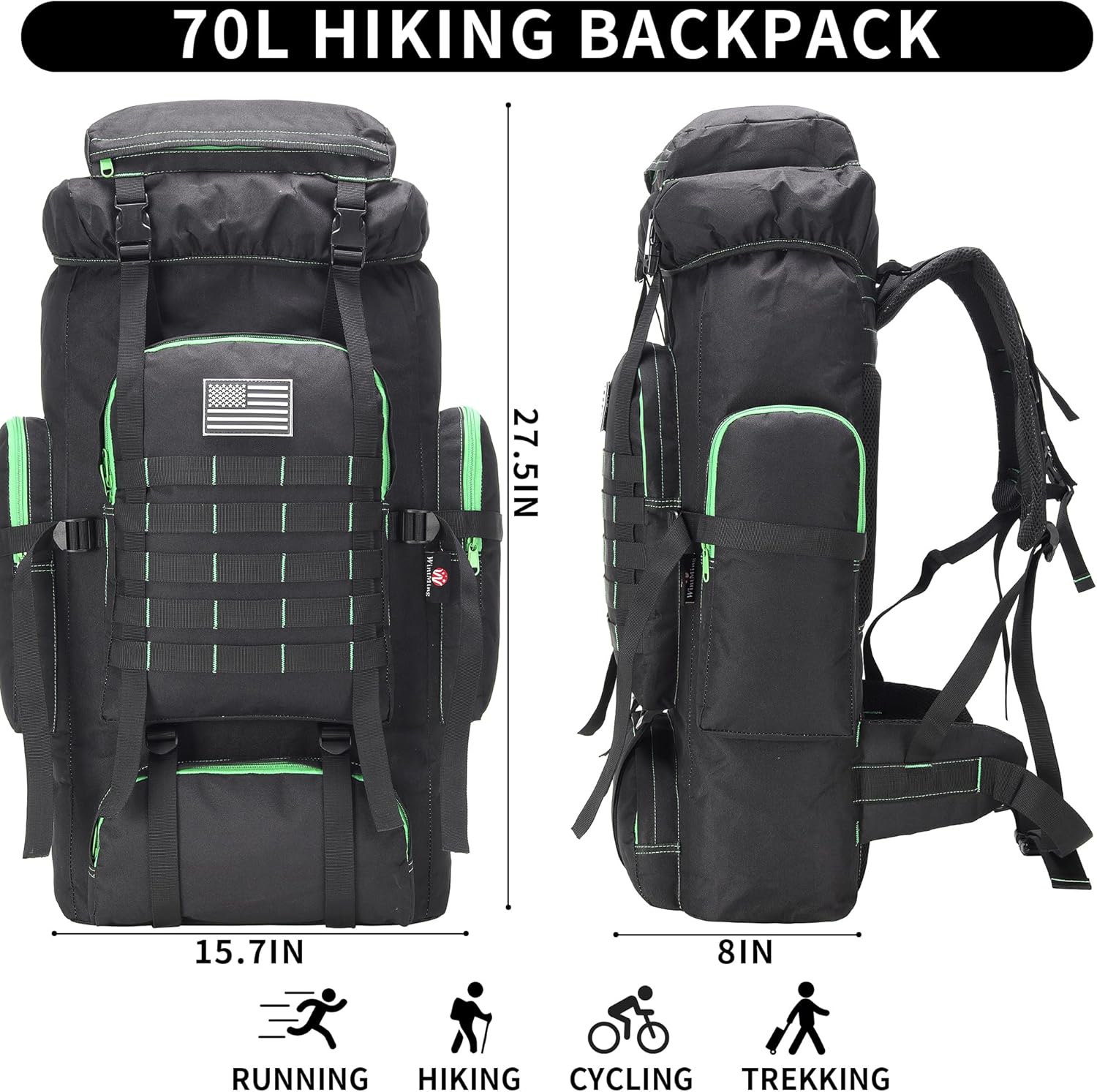Hiking Backpack for Men 70L/100L Camping Backpack Military Rucksack Molle 3 Days Assault Pack for Climbing | Camping Backpack, 3 Days Assault Pack, for Climbing - Image 2