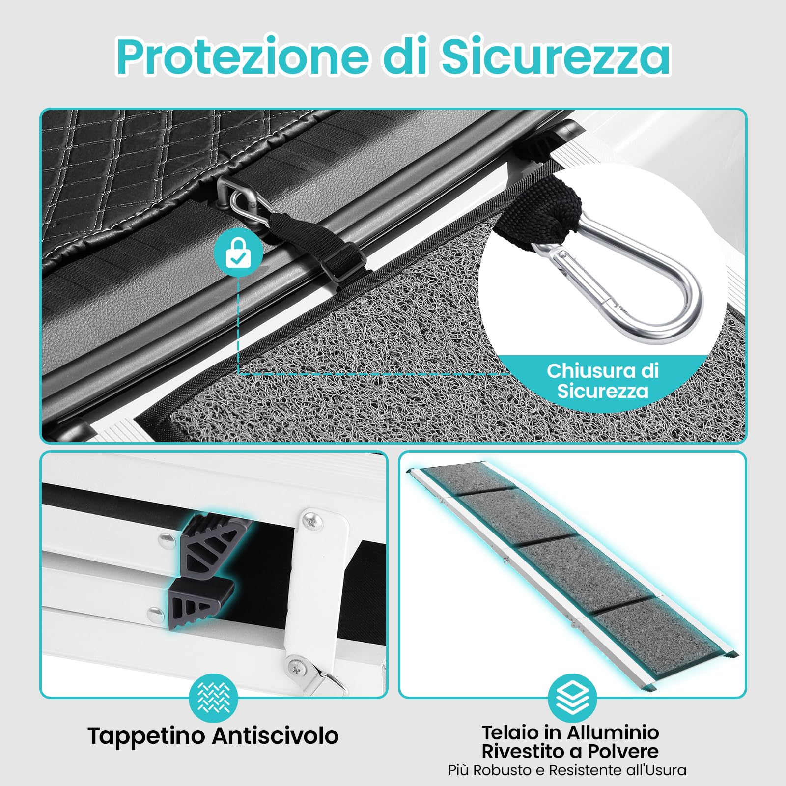 DAISTERN da BSWAY Rampa Auto per Cani Pieghevole 170cm x 44cm, Scaletta Pedana Auto Cane con Superficie Antiscivolo, Telaio Metallo Alluminio, Ideale per Auto SUV Camion Letto, Portata Massima 129KG