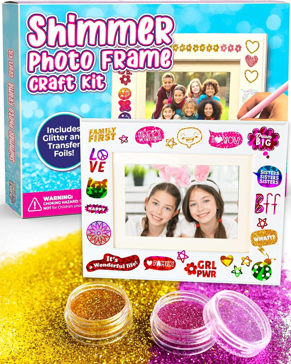 PURPLE LADYBUG DIY Picture Frame Craft Kit with Foil & Glitter - Birthday Gift & Craft Set for Girls Ages 6-8, 8-12, Arts & Crafts Gift for Best Friends, Teens & Tweens