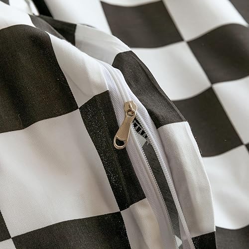 Miniatura 5 de ECOCOTT Juego de funda de edredón de 3 piezas, tamaño King, 100% algodón natural, patrón de cuadros blancos y negros, 1 funda de edredón con