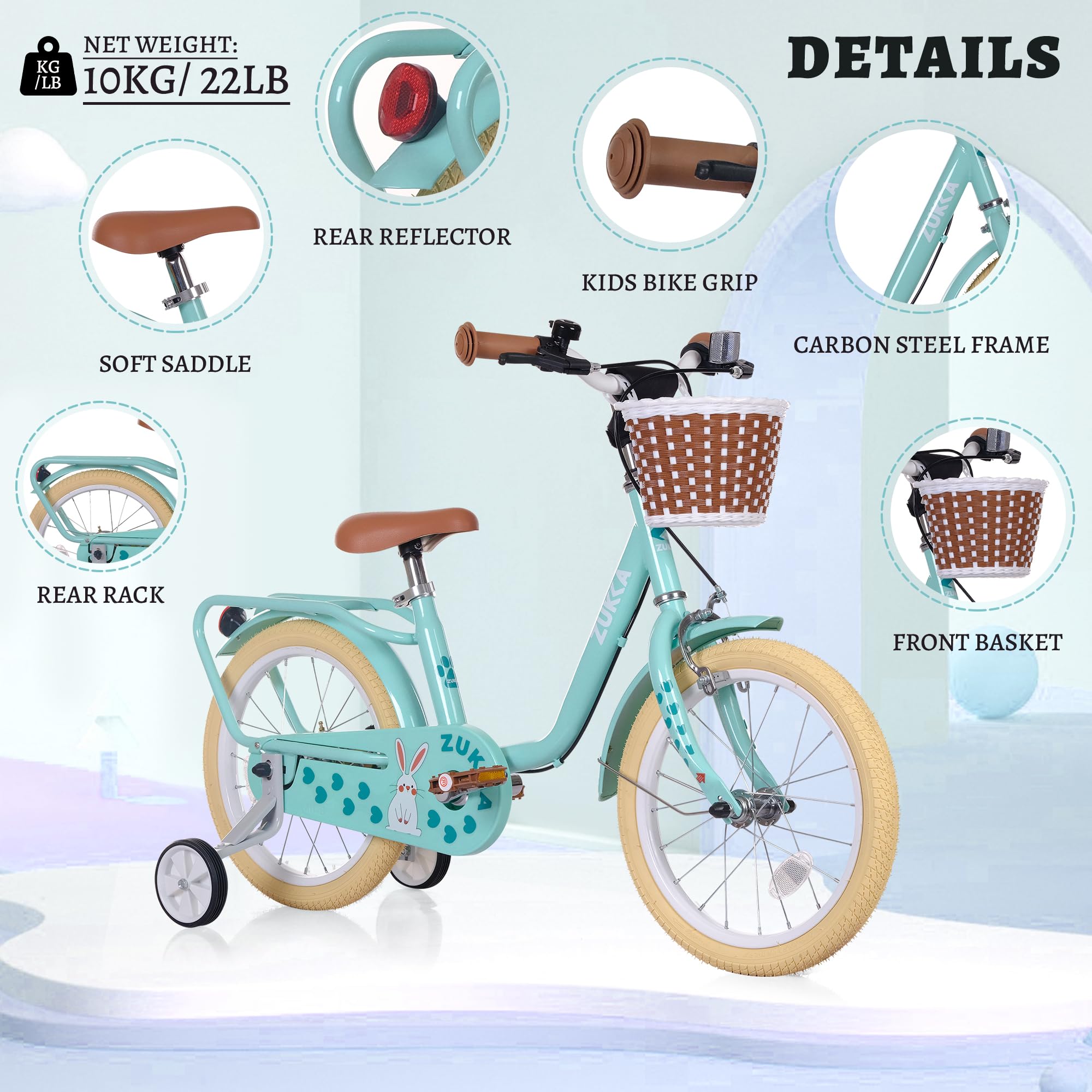 WEEROCK 16 Inch Kids Bike for 4-7 Years Old Boys Girls, Kid's Bicycle with Trainning Wheels, Front Basket, Rear Rack, 16" Child Bikes, Great Gift for Little Kids, Multiple Colors