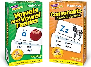 TREND ENTERPRISES: Vowels and Vowel Teams plus Consonants Blends & Digraphs Skill Drill Flash Cards Combo Pack, Sound-It-Out Hints Photo & Sentence Cues, Great for Skill Building and Test Prep Ages 6+