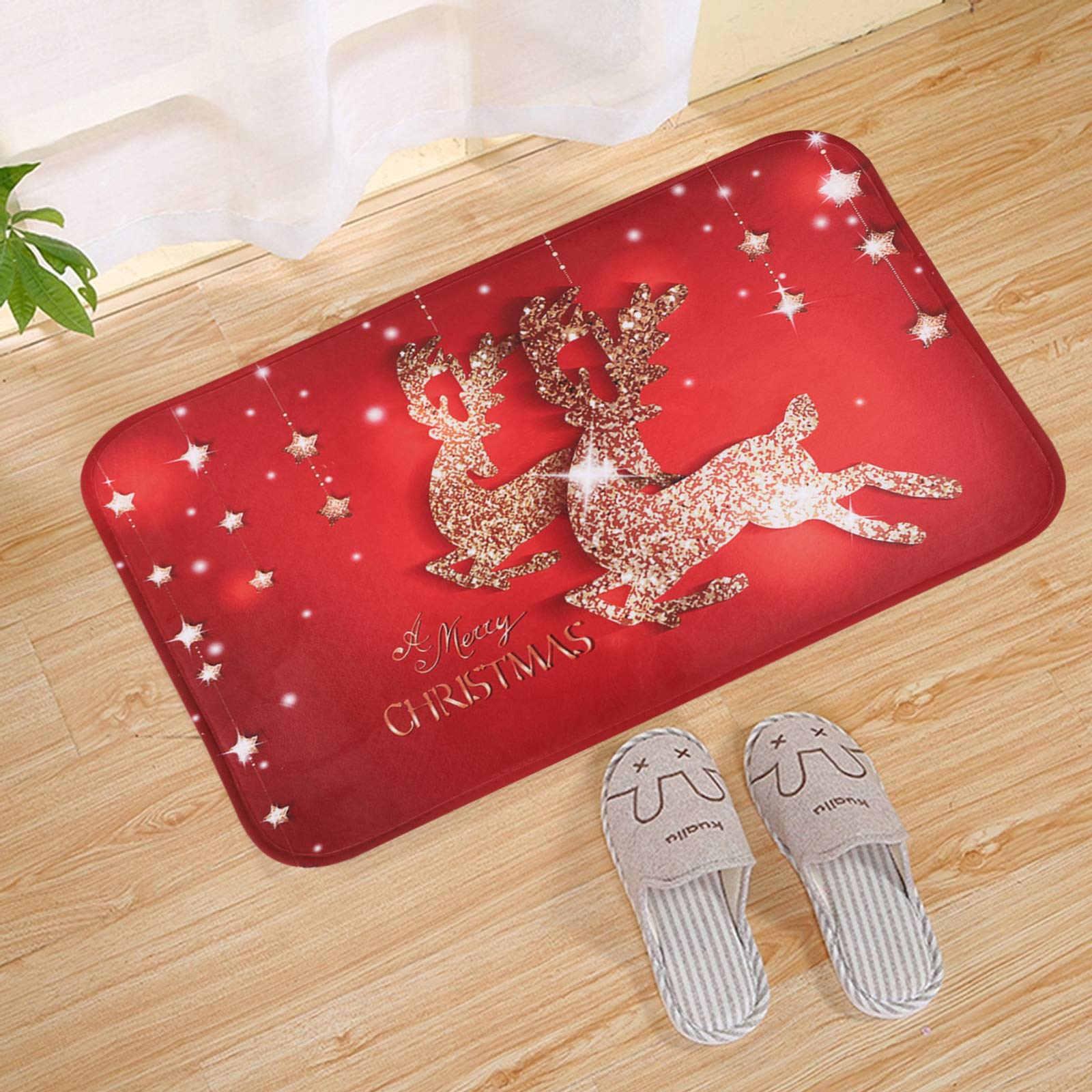 BHGT 2PCS Tapis de Noël Paillassons Tapis de Passage Antidérapante Carpettes pour Salon Bain Cuisine Décoration Maison Chambre (Père Noël + Renne)