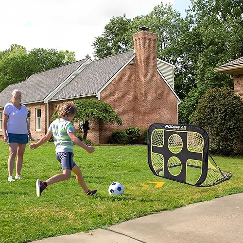 Miniatura 6 de PodiuMax Portería de fútbol infantil 2 en 1, portería de fútbol portátil desplegable para patio trasero, red de fútbol para niños de 3 5 8 años,