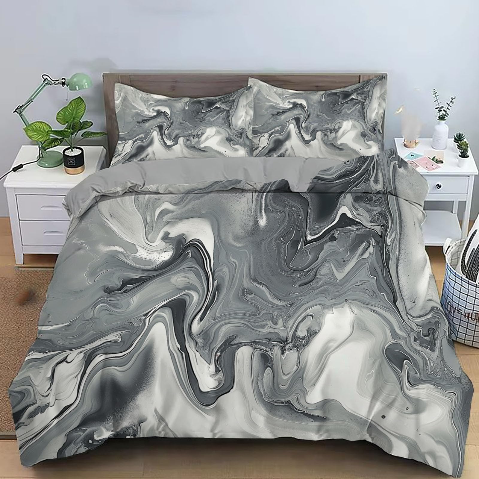 Housse de couette 220x240cm gris argenté avec fermeture éclair