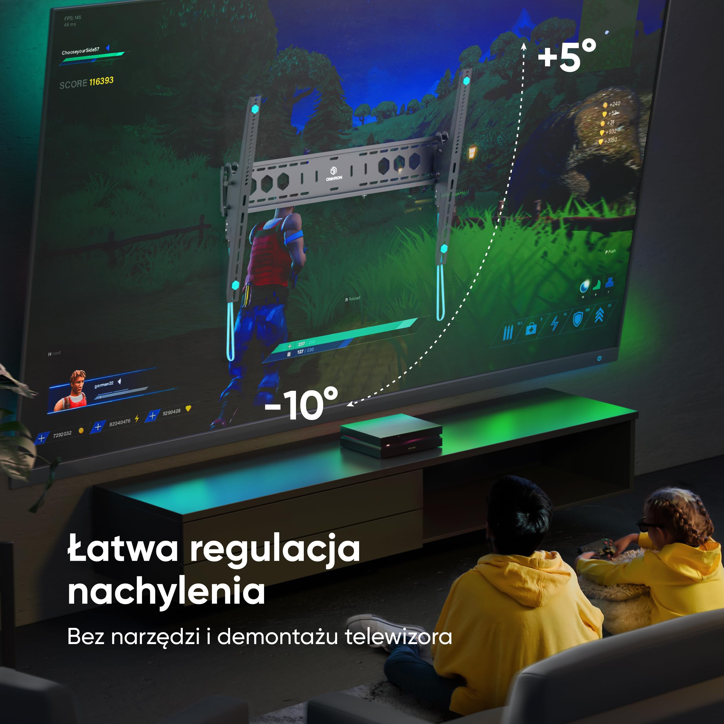 ONKRON Przechylany uchwyt ścienny do telewizora 60-110 cali do 120.0 kg - bardzo duży, wytrzymały uchwyt do telewizora Max VESA 900x600 - niskoprofilowy, ultracienki uchwyt ścienny do telewizora,