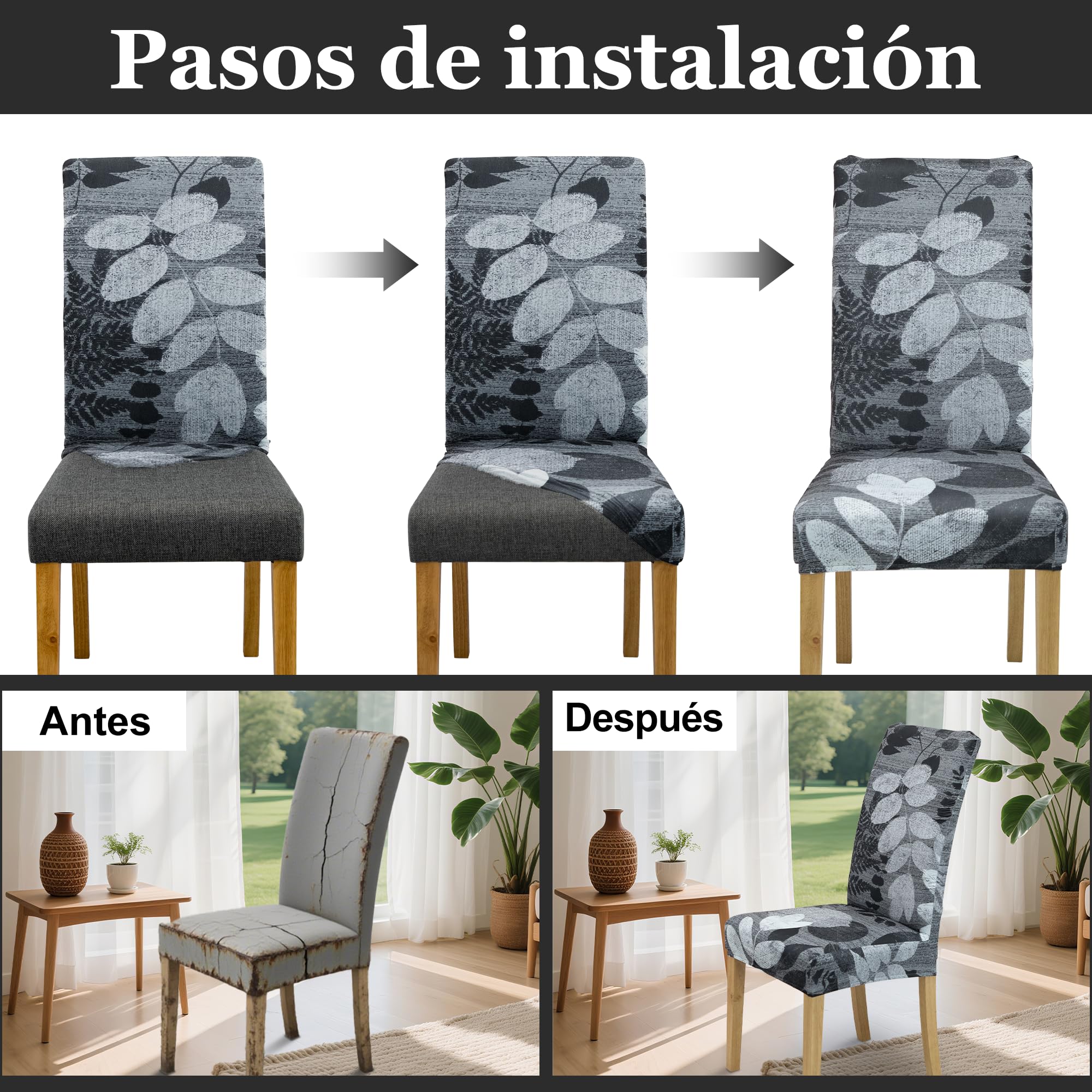 coprisedia con schienale、coprisedia elasticizzati、coprisedie antigraffio gatto、copri sedia da ufficio (set da 2/4/6 pezzi con schienale) per salotti, cucine, feste e hotel. (4, Foglia grigia 2)