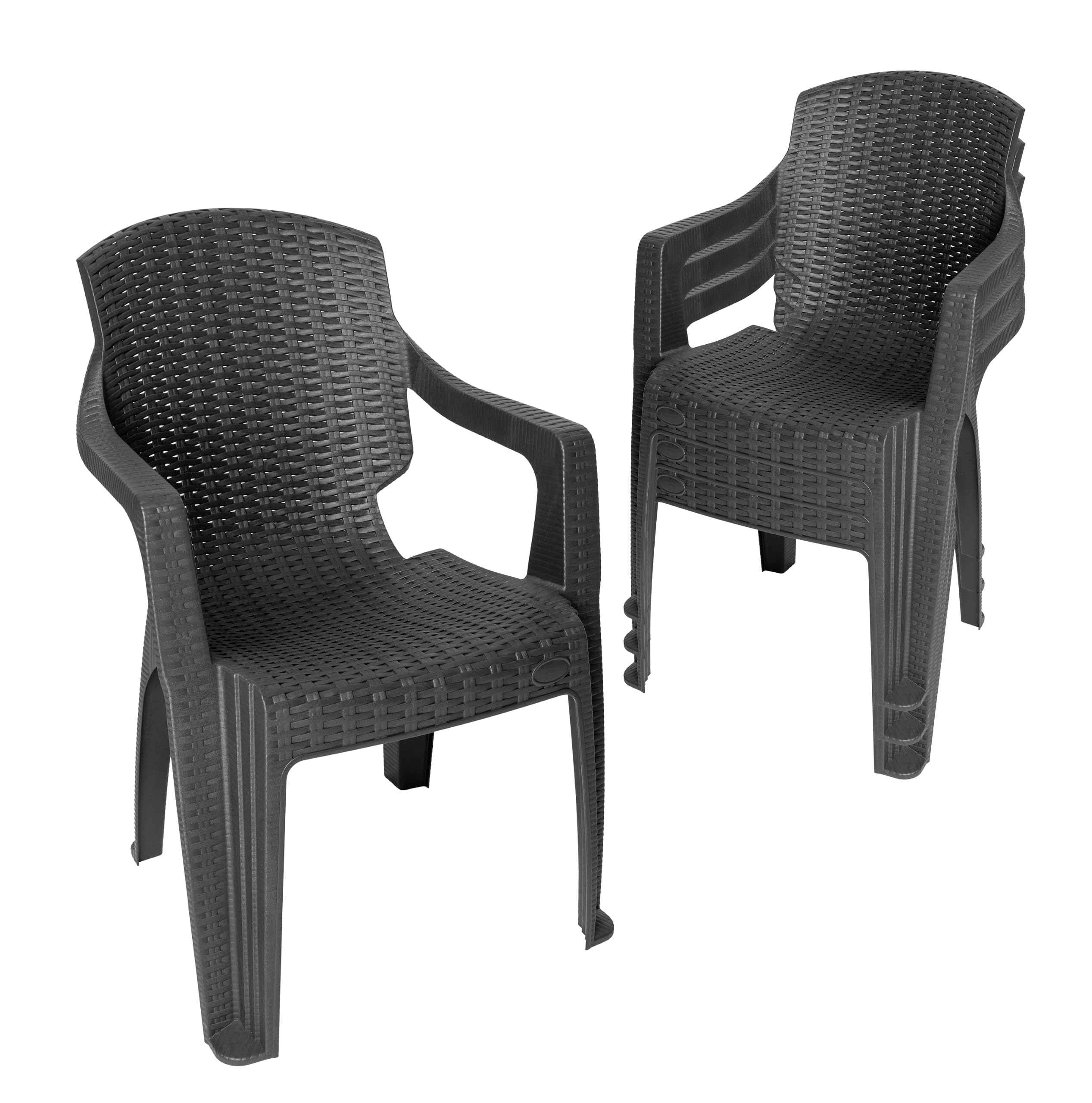 Garronda Lot de 4 Chaises de Jardin Extérieur Empilables Anthracite GD-0254 | Fauteuils Rotin Accoudoirs, Durable, Résistant aux UV, Intempéries, Mobilier de Balcon, Terrasse, Camping et Restaurant