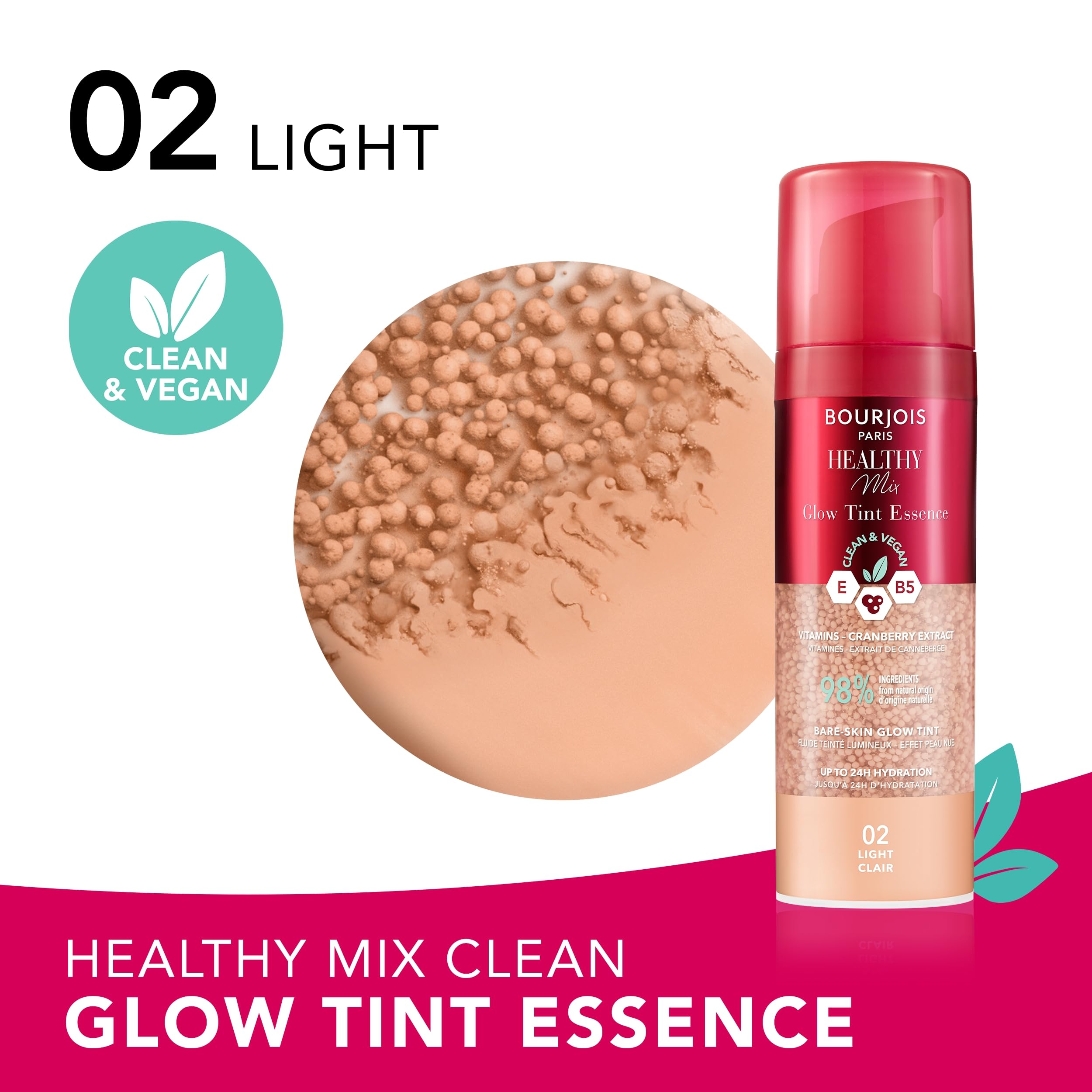 Bourjois Healthy Mix Glow Tint Essence nawilżająca esencja wyrównująca koloryt skóry, 02 Light, 30 ml
