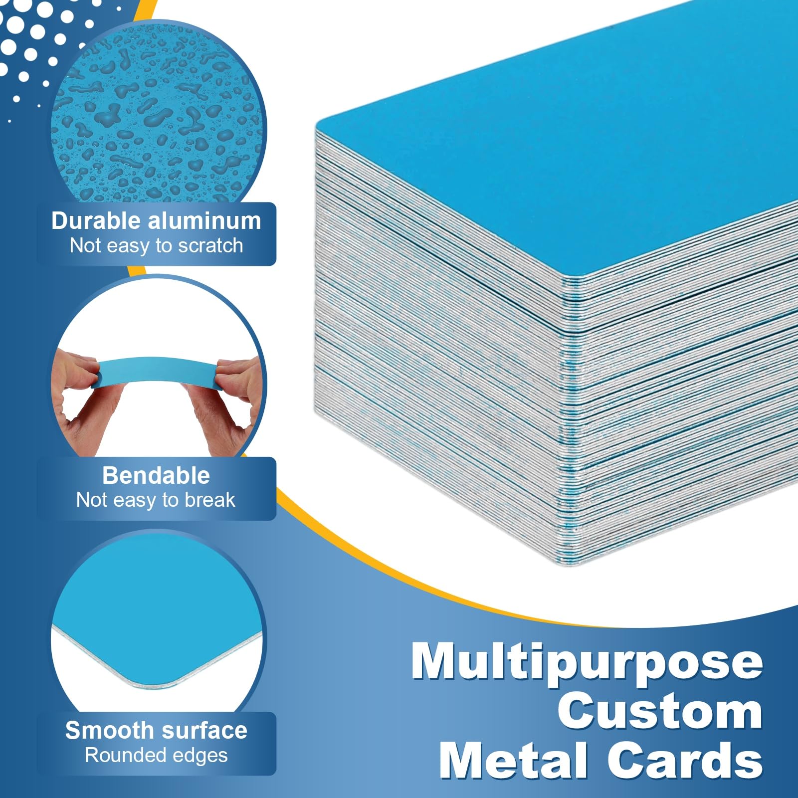 sourcing map 200 tarjetas de visita de metal con grabado láser de aluminio, tarjetas de nombre en blanco (0.4 mm de grosor, azul claro) – Multiusos personalizadas, para grabador láser CNC, impresión