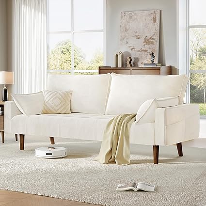DWVO 68" Loveseat Sofa, Velvet Fabric Sofa Couch for Small Space, Modern Loveseat with Button Tufted Seat and Side Storage Pockect, 3 Seater Couch for Living Room Bedroom, 2 Pillows Included, Beige