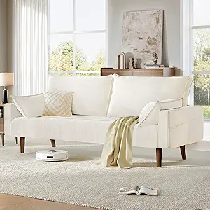 DWVO 68" Loveseat Sofa, Velvet Fabric Sofa Couch for Small Space, Modern Loveseat with Button Tufted Seat and Side Storage Pockect, 3 Seater Couch for Living Room Bedroom, 2 Pillows Included, Beige