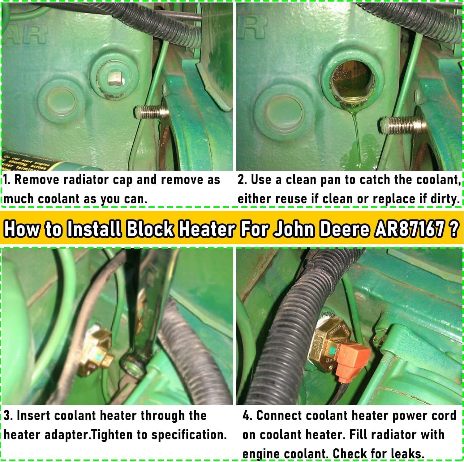 AR87167 Engine Block Coolant Heater Kit Fits for John Deere 1025R 110 2210 2305 4210 445 X495 XUV Gator 850D 855D 855M 865E