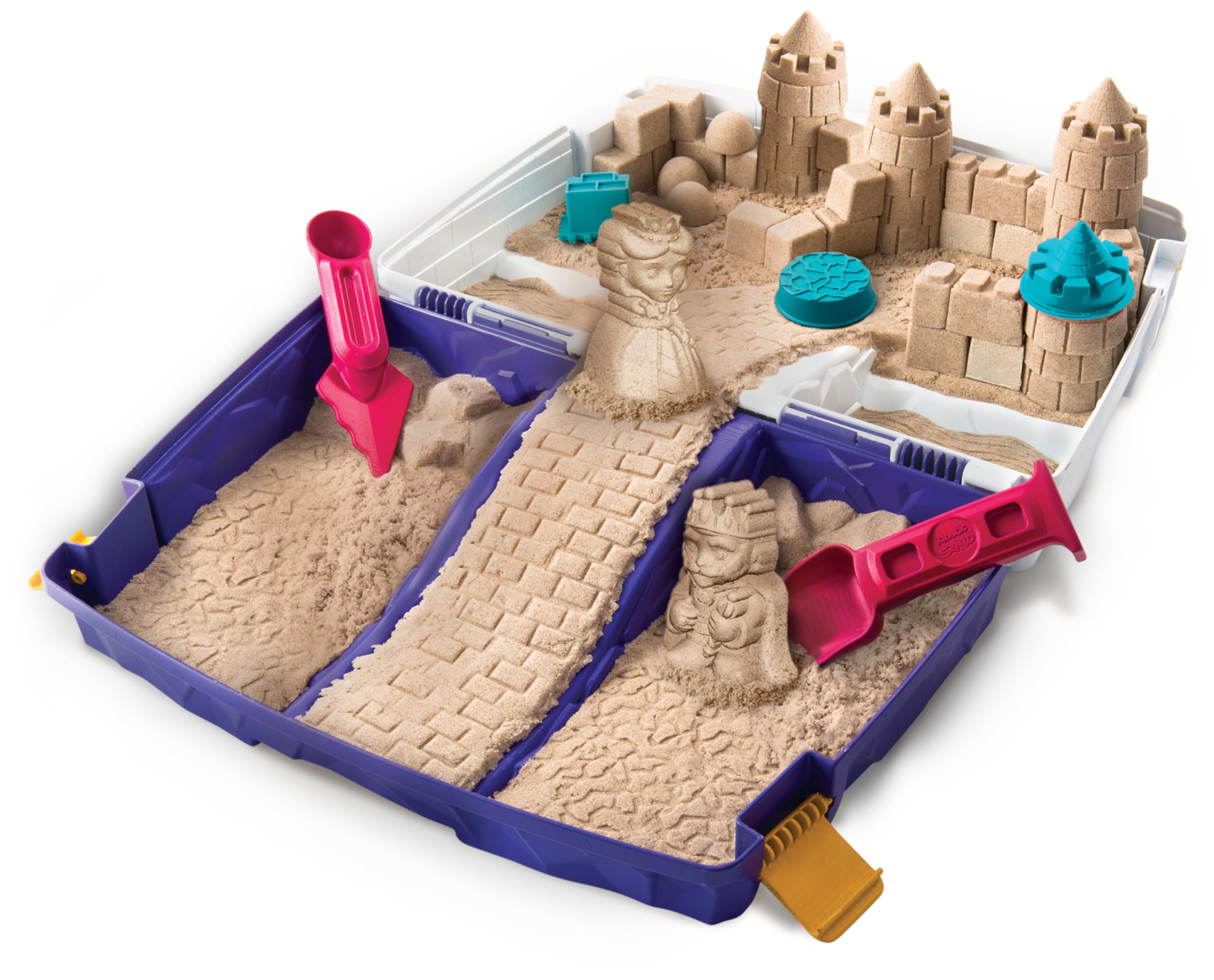 Kinetic Sand Valigetta Sempre con Te Sabbia cinetica 900gr Sabbia magica Sabbia colorata marrone 5 formine e 2 accessori Giocattoli per bambini e bambine 3 anni