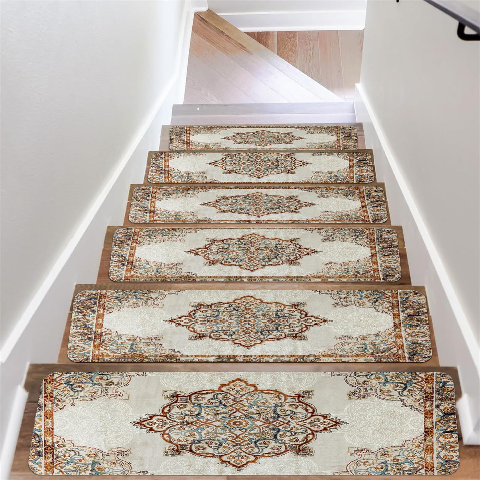 RRrawgff Carpet Stair Treads Self Adhesive, Non-Slip Carpet Stair Runner Carpet Stairs Mats Removable Reused for Kids Elders and Pets (20x76cm/15pc,Classic 4)